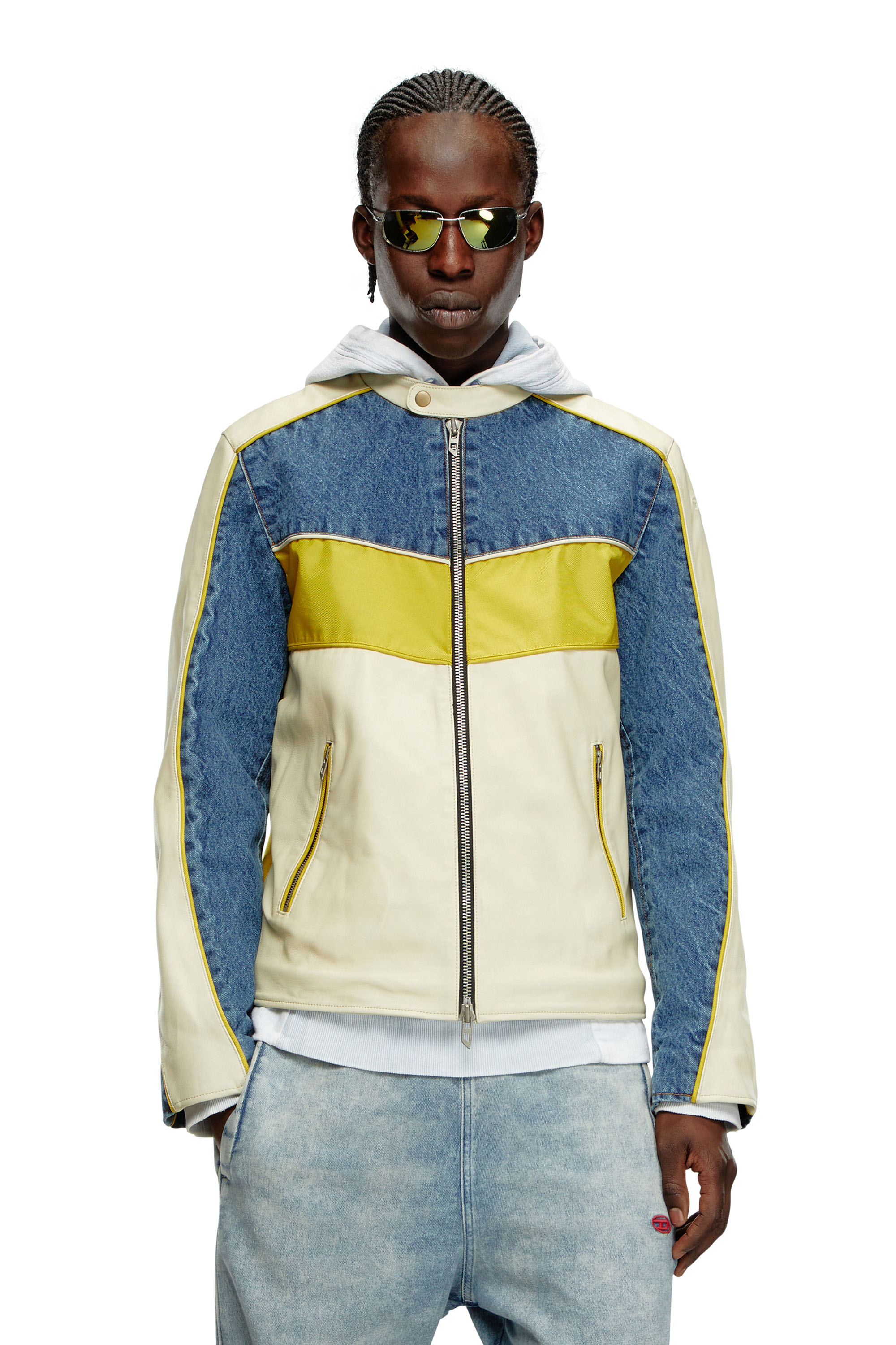 Diesel - L-LEOPOL, Man Denim and shell-panelled leather jacket in Multicolor - Image 1