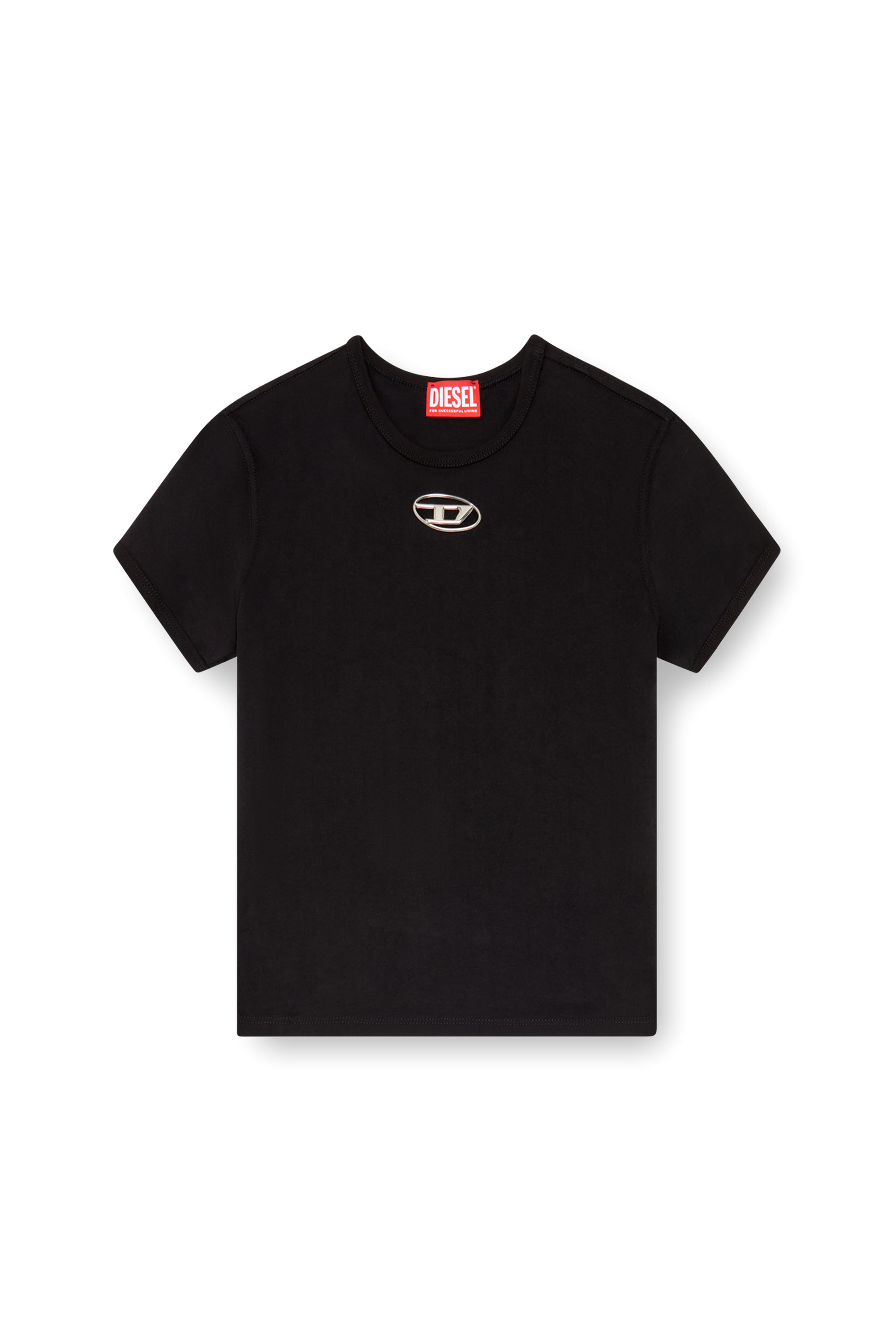 Diesel - T-UNCUTIE-LONG-OD, Woman T-shirt with injection-moulded Oval D in Black - Image 4