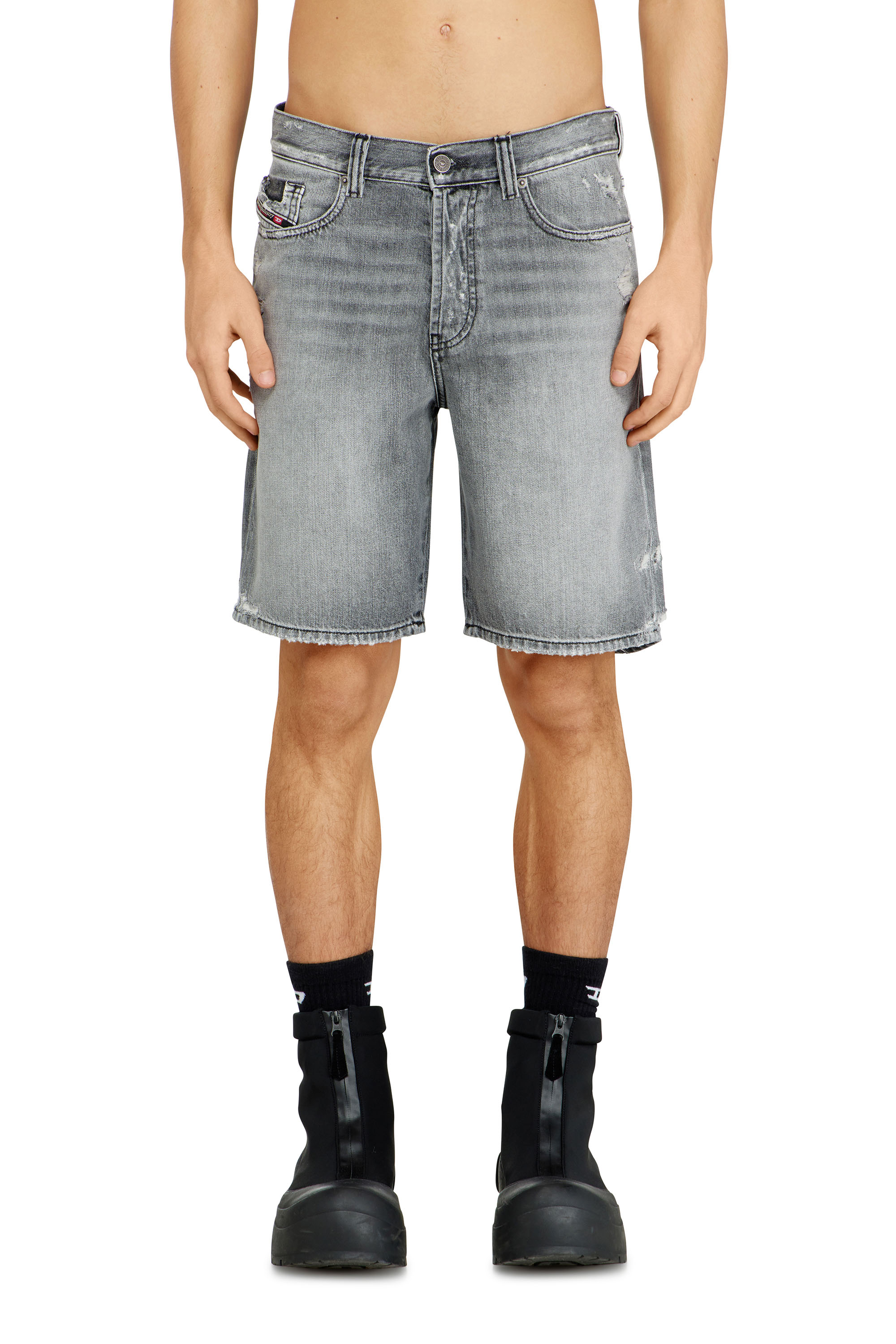 Diesel - REGULAR-SHORT, Man's Denim shorts with frayed hems in Grey - 1