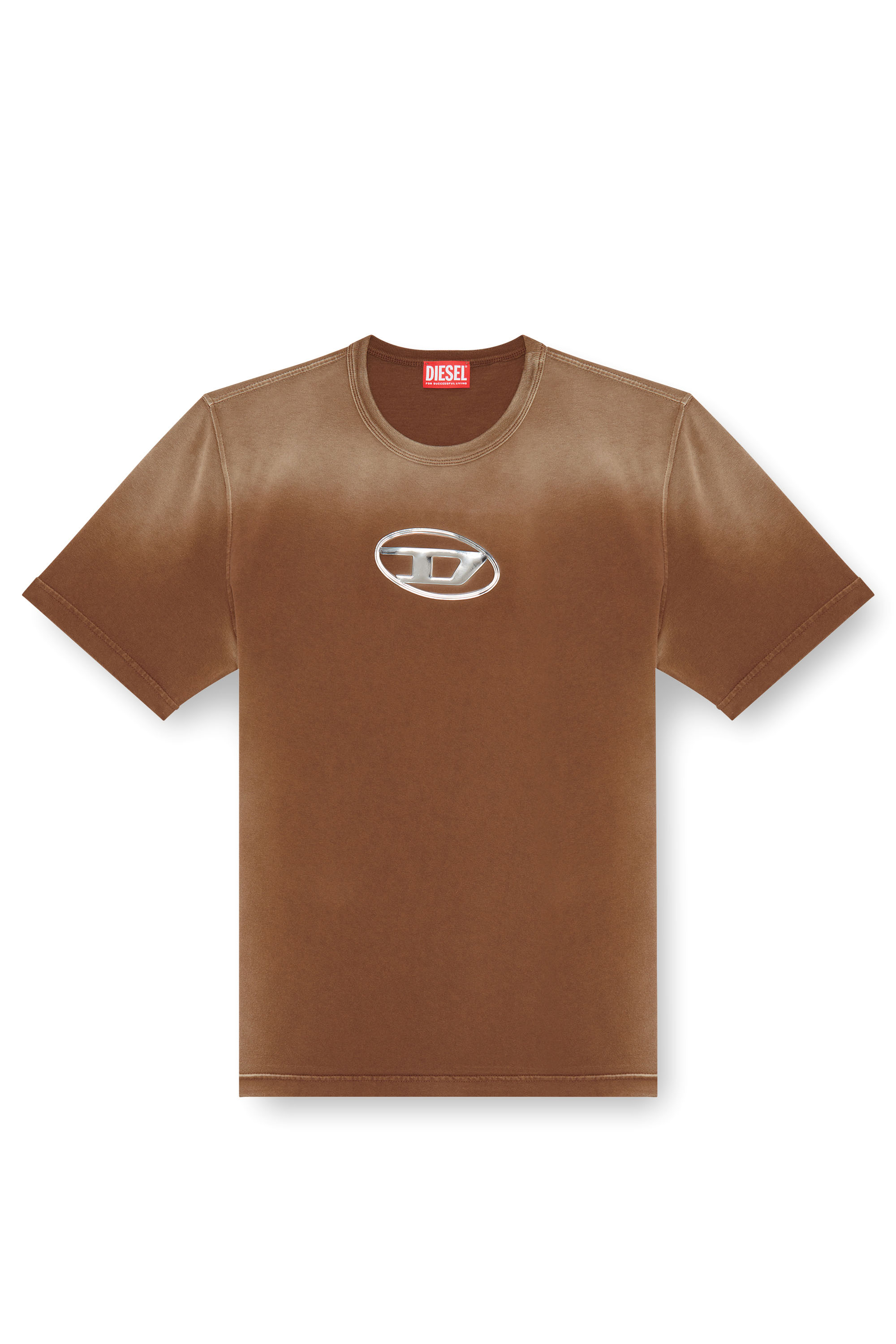 Diesel - T-ADJUST-Q8, Man Faded T-shirt with cut-out Oval D logo in Brown - Image 3