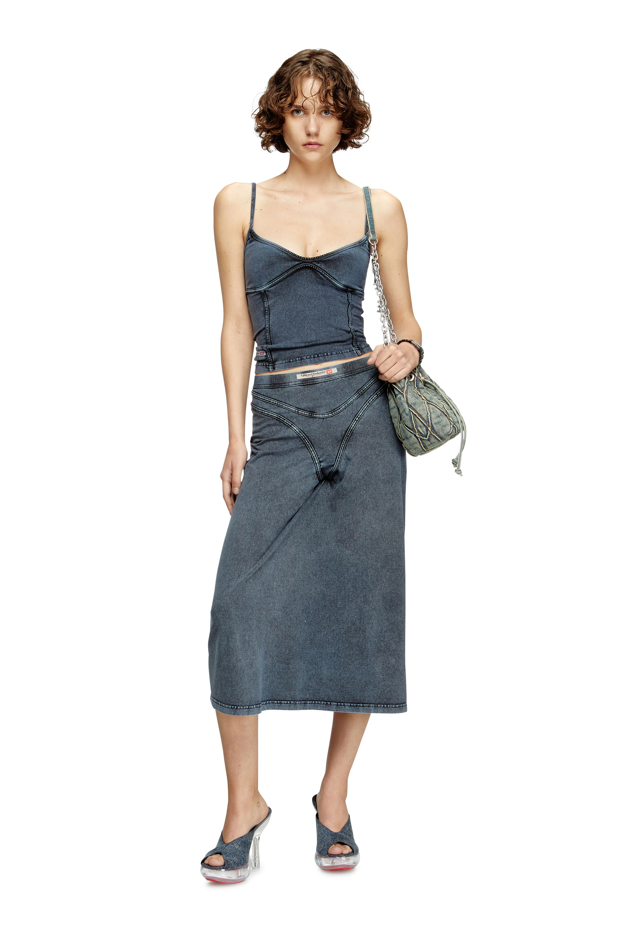 Diesel - T-ONY, Woman's Strappy top in denim-look jersey in Dark Blue - 1