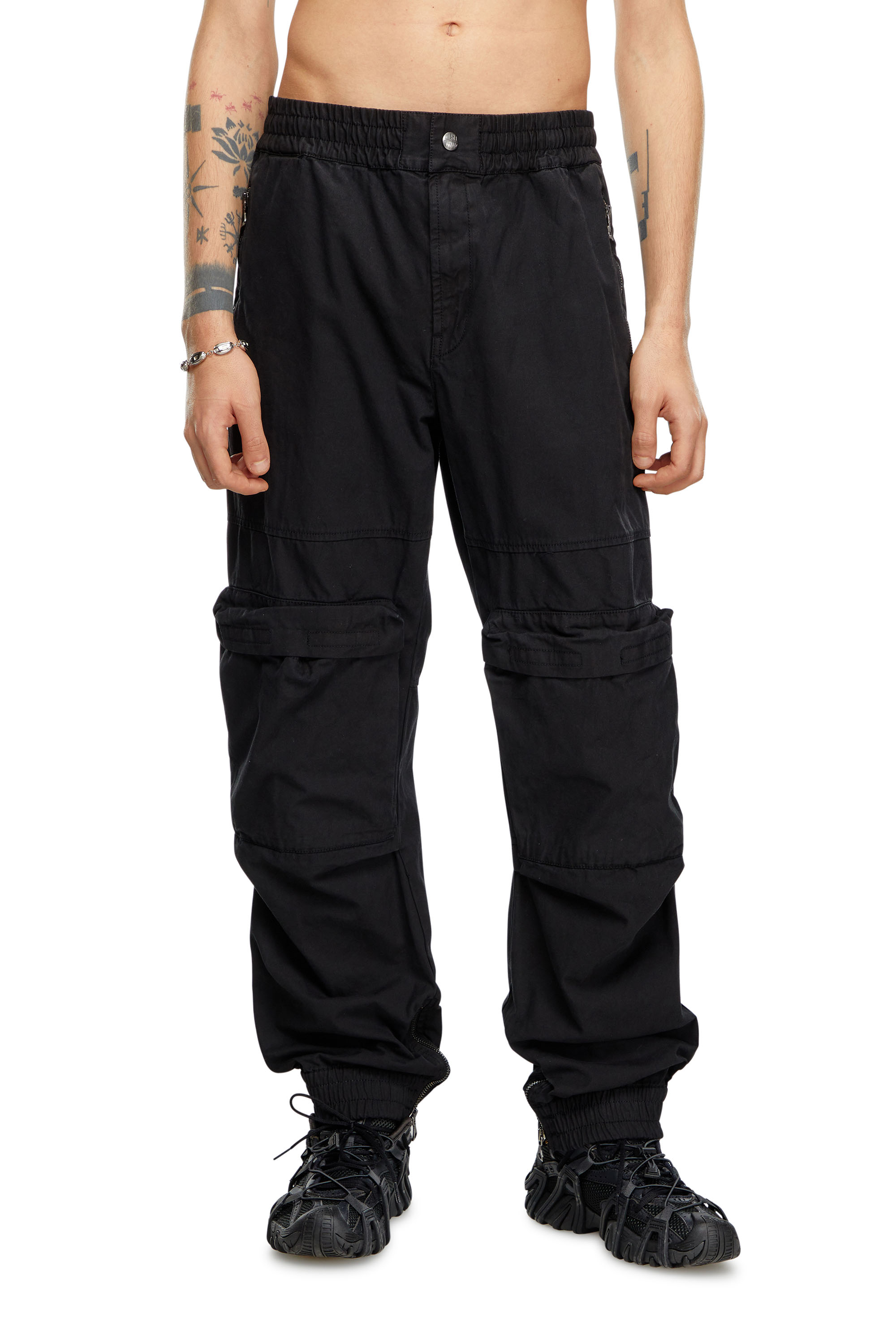 Diesel - P-BEECK, Man's Cargo pants in faded organic cotton in Black - 1