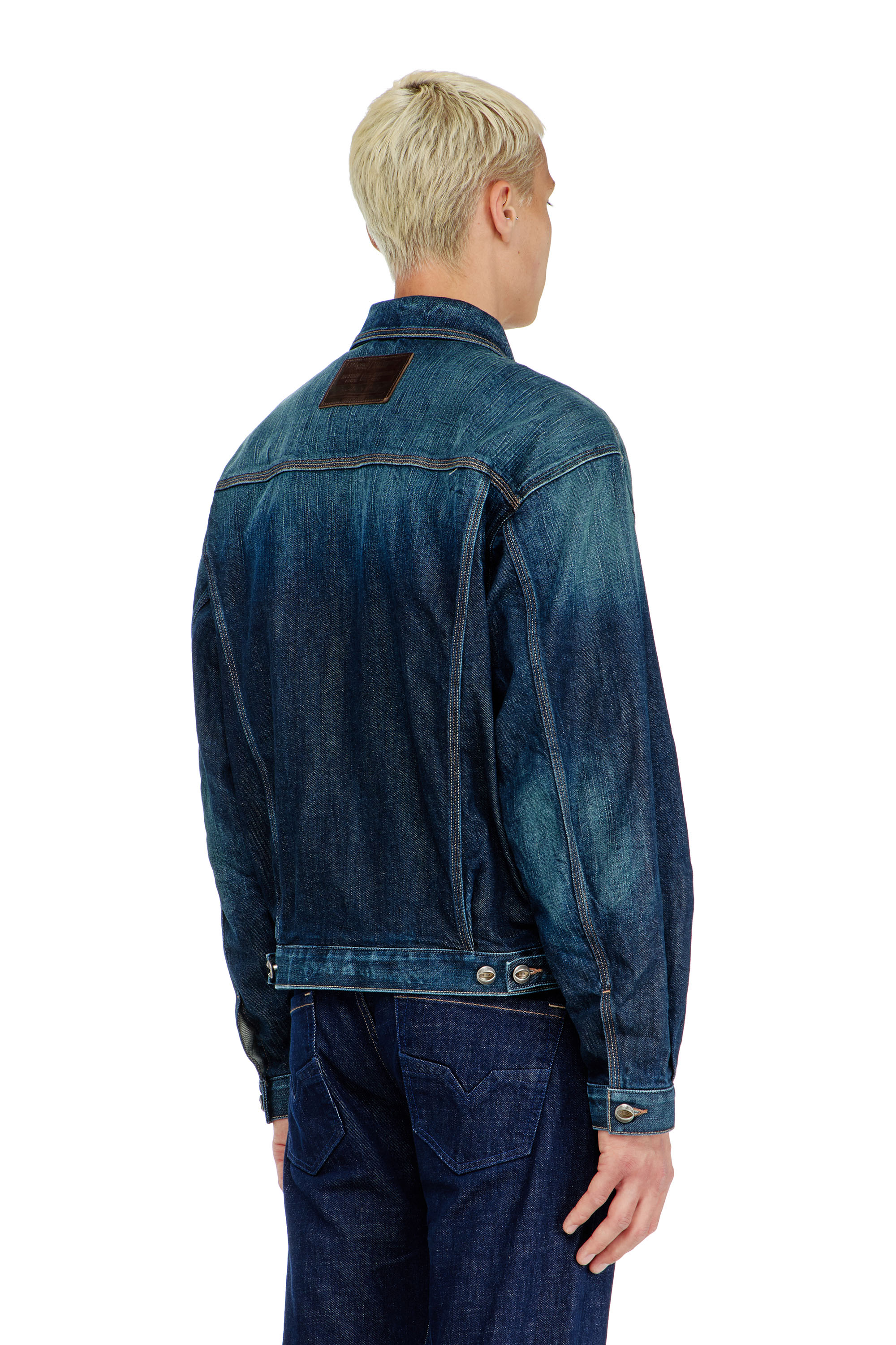 Diesel - D-DENVER-CL, Unisex's Trucker jacket in selvedge denim in Dark Blue - 4