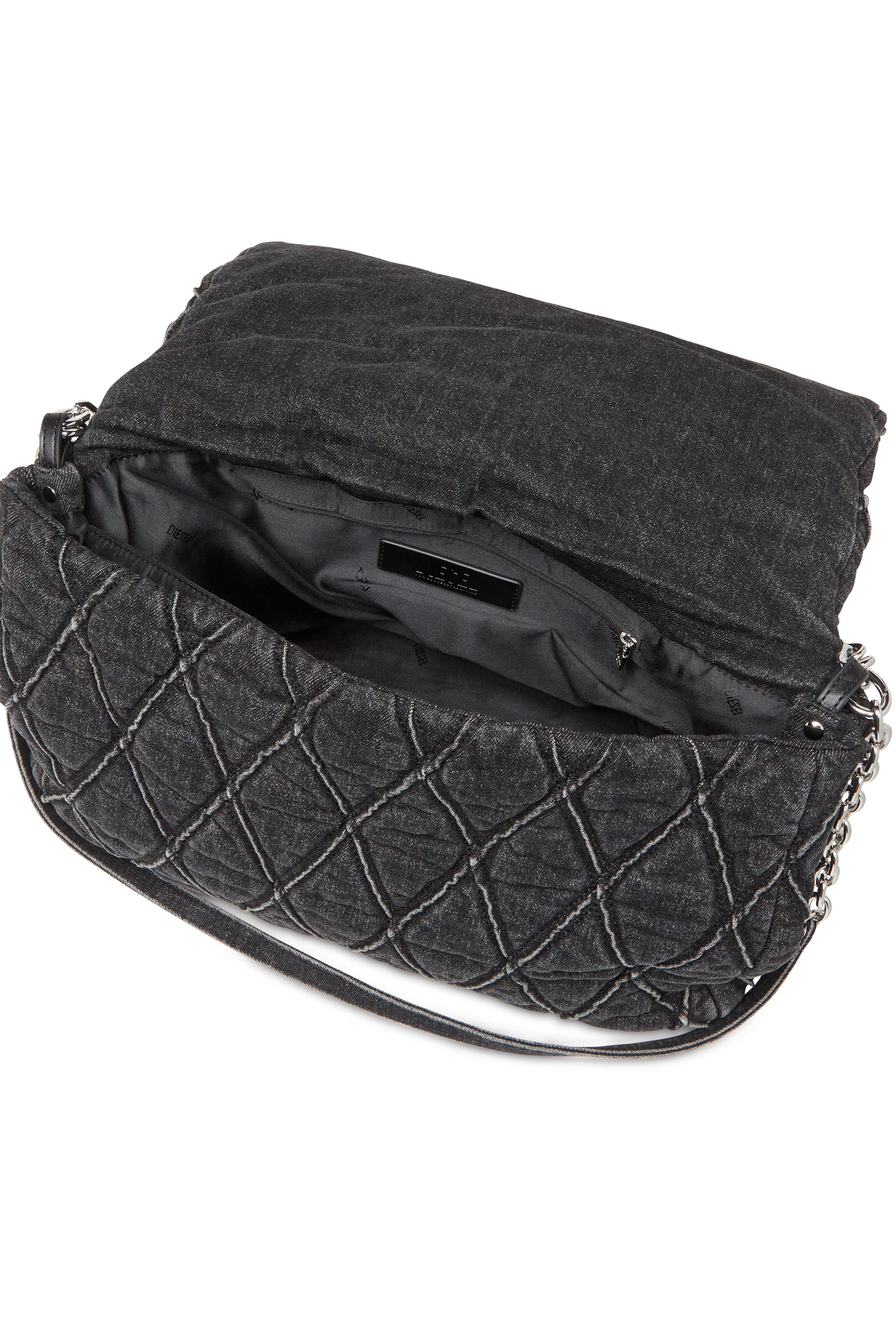 Diesel - CHARM-D SHOULDER L, Woman's Charm-D L-Large shoulder bag in quilted denim in Black - 3