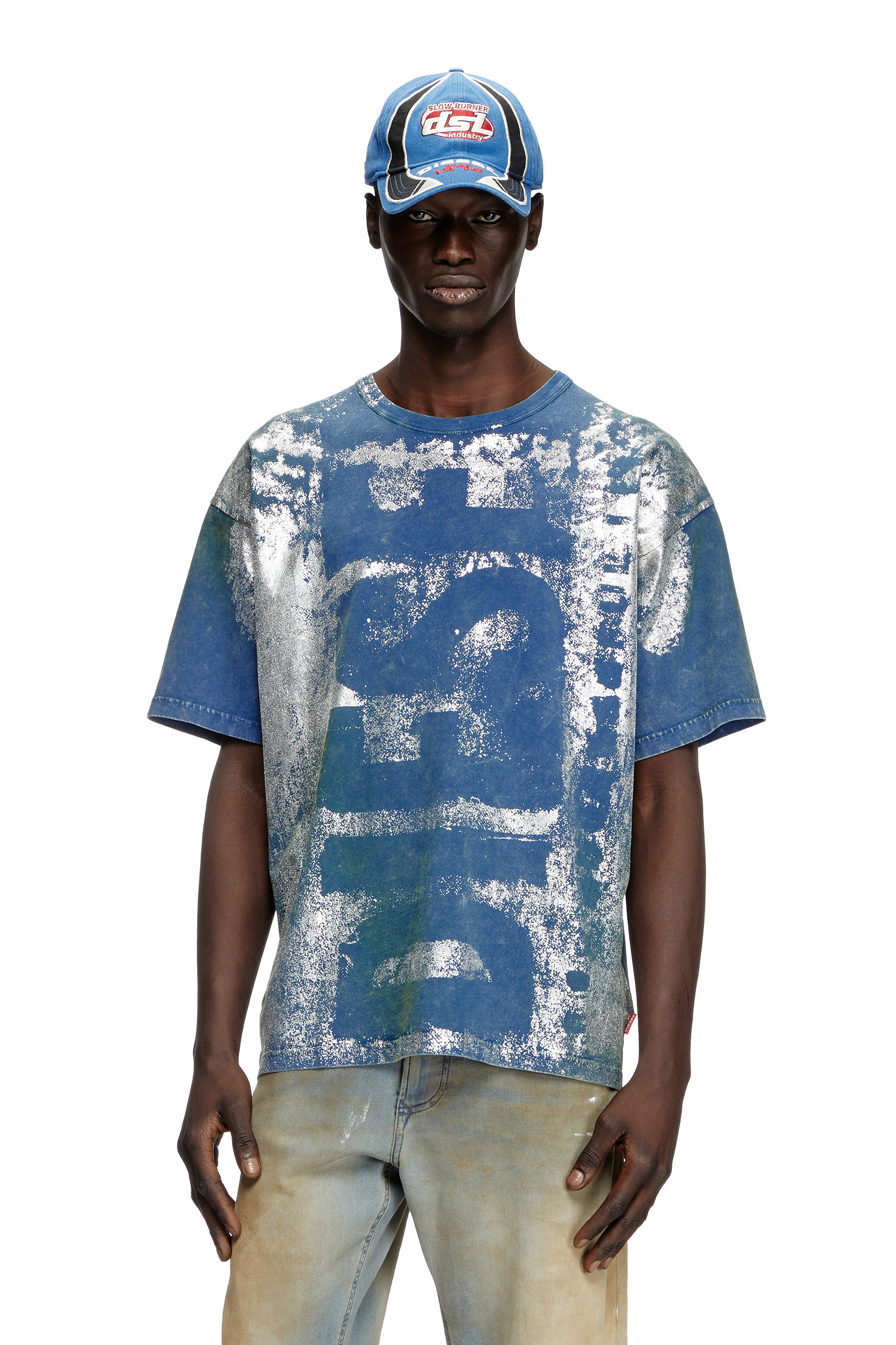 Diesel - T-BOXT-R2, Man's Logo T-shirt with metallic effects in Blue - 1