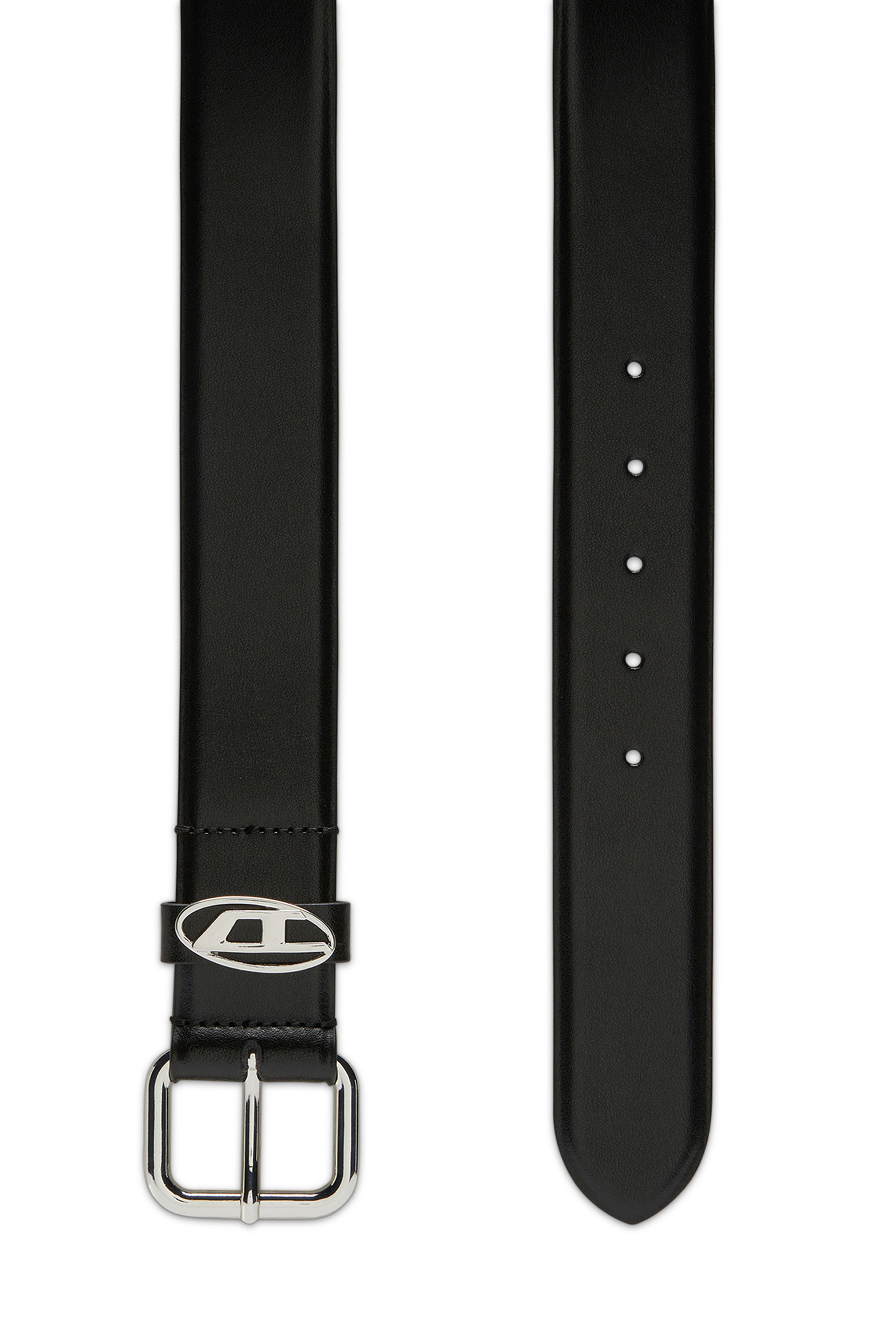 Diesel - B-1DR OVAL D LOOP, Unisex Logo-plaque embellished leather belt in Black - Image 2