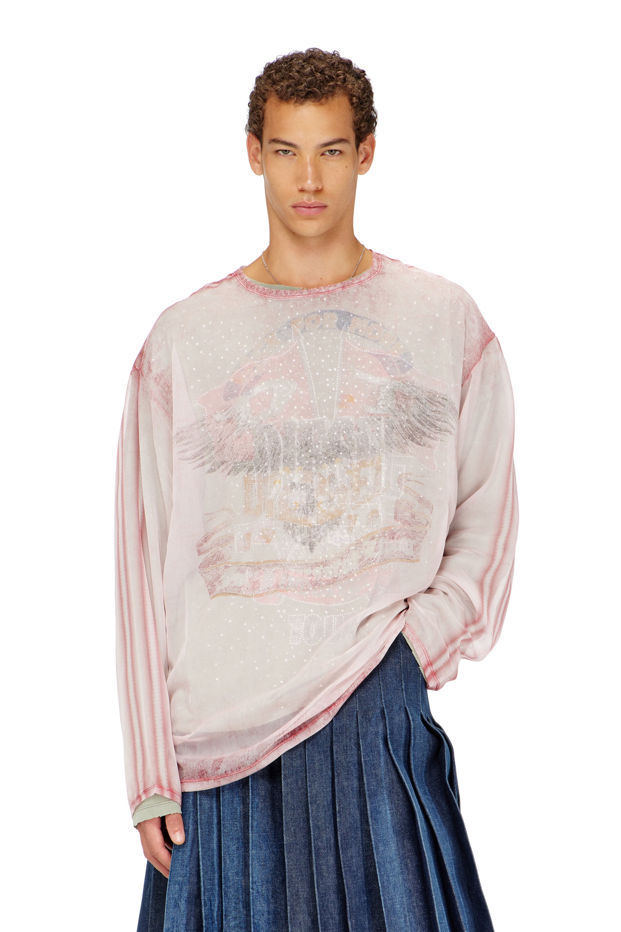 Diesel - T-DOUBLEX-LS, Man's Sheer chiffon top with concert graphics in null - 1