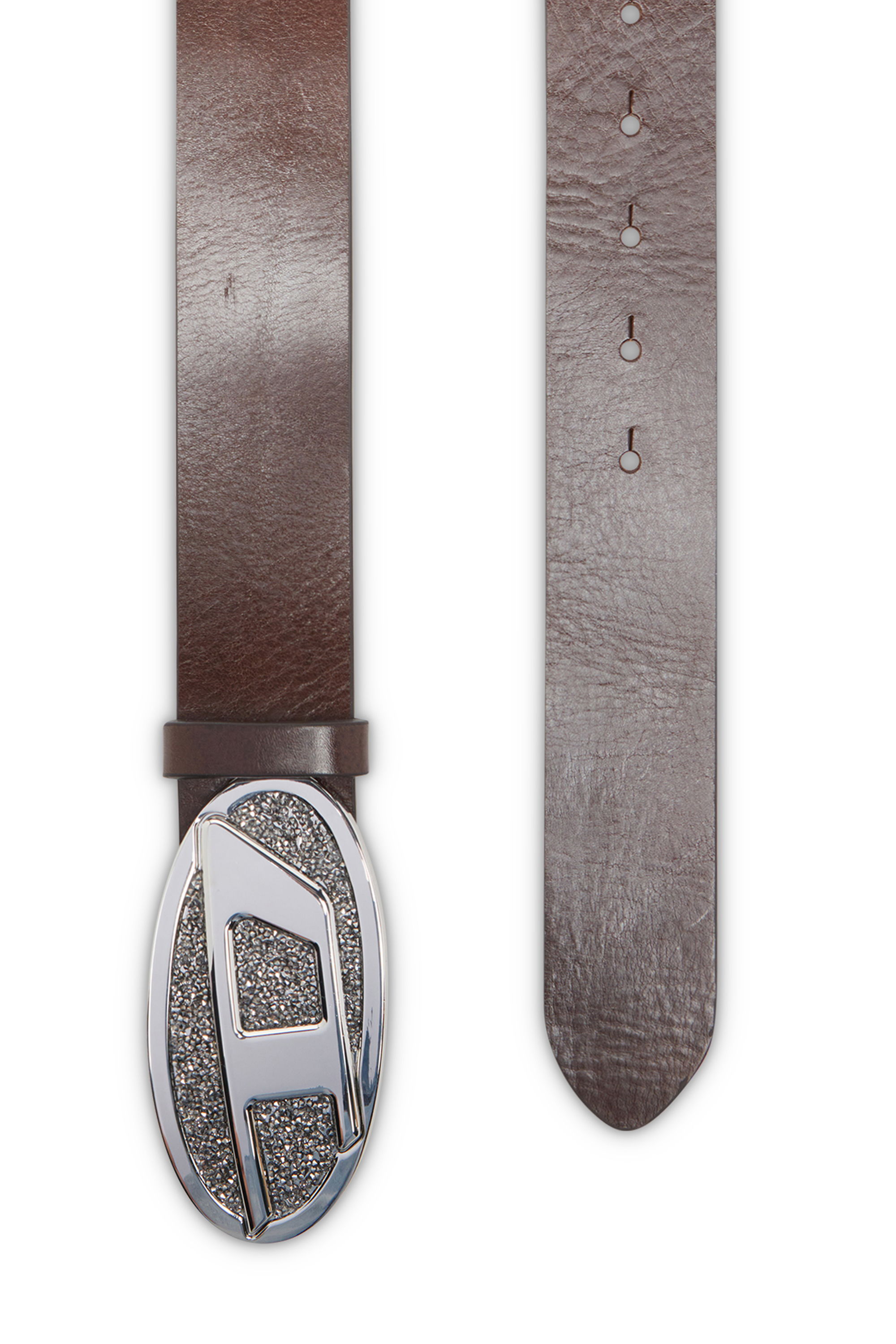 Diesel - B-1DR 2.0 FULL ROCKS, Woman's 4cm leather belt with rhinestone Oval D buckle in Brown - 2