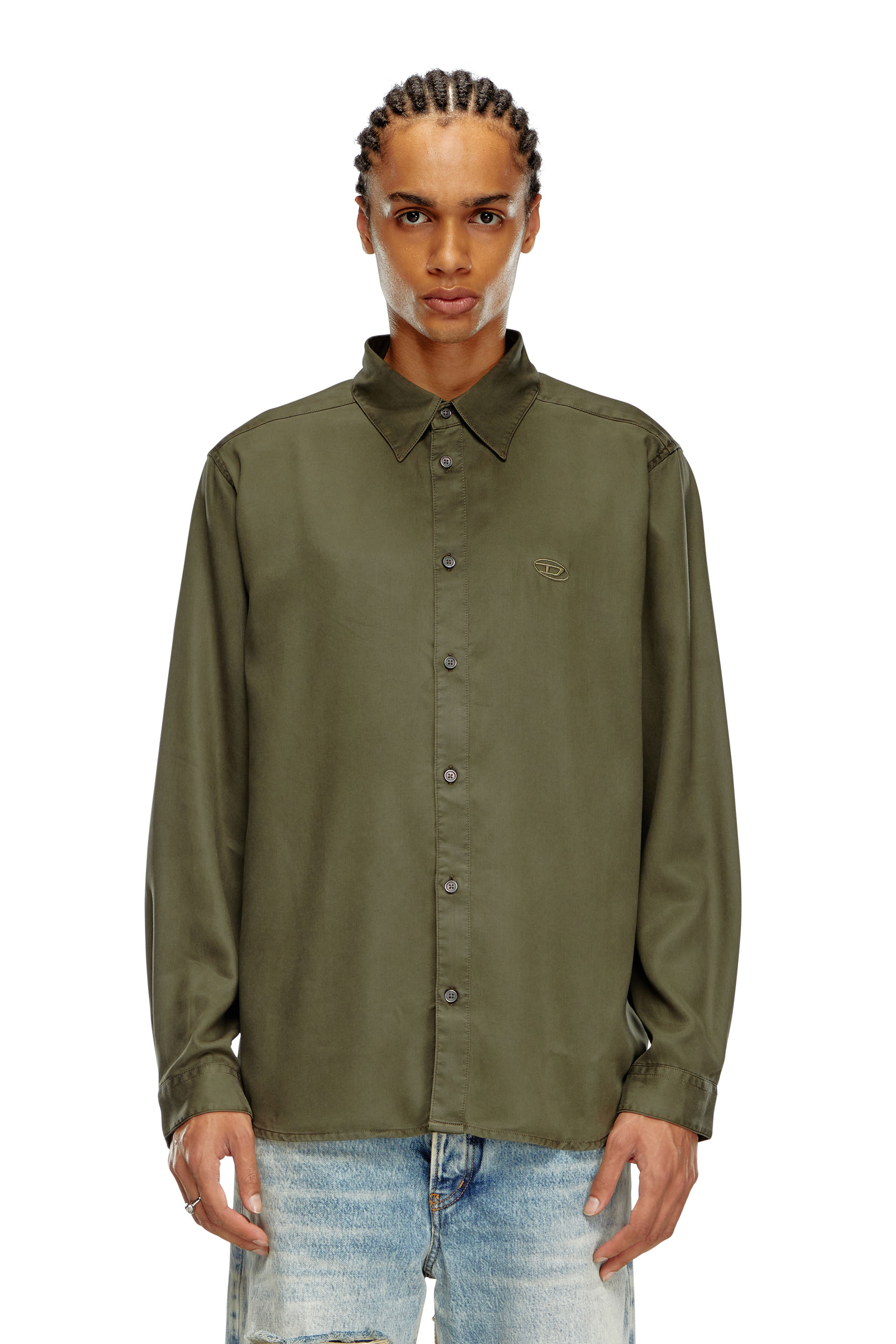 Diesel - S-SIMPLY-C, Man Fluid shirt with logo embroidery in Green - Image 5