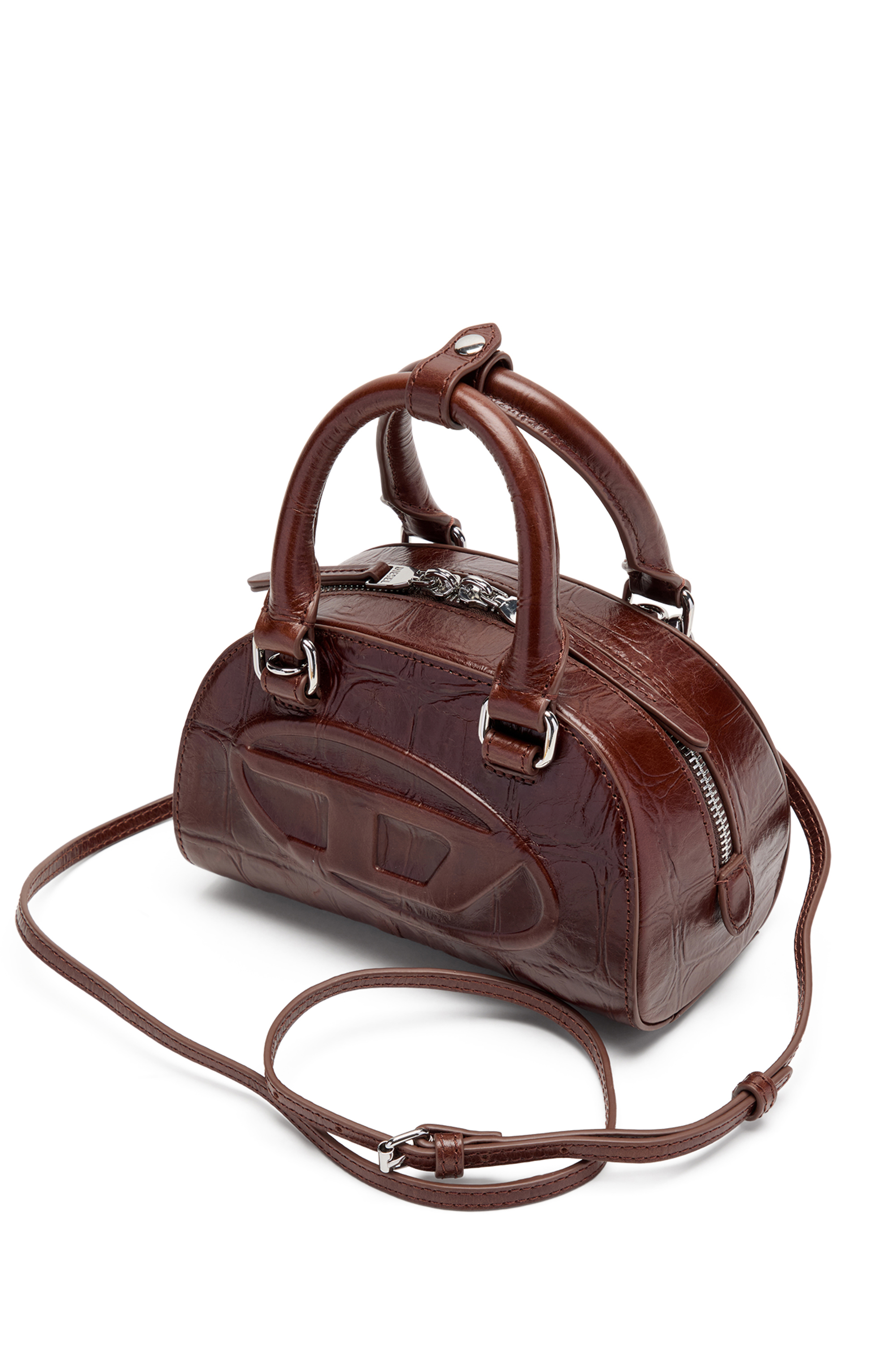 Diesel - 1DR DOME CROSSBODY, Woman's 1DR Dome-Mini bowling bag in croc-effect leather in Brown - 3