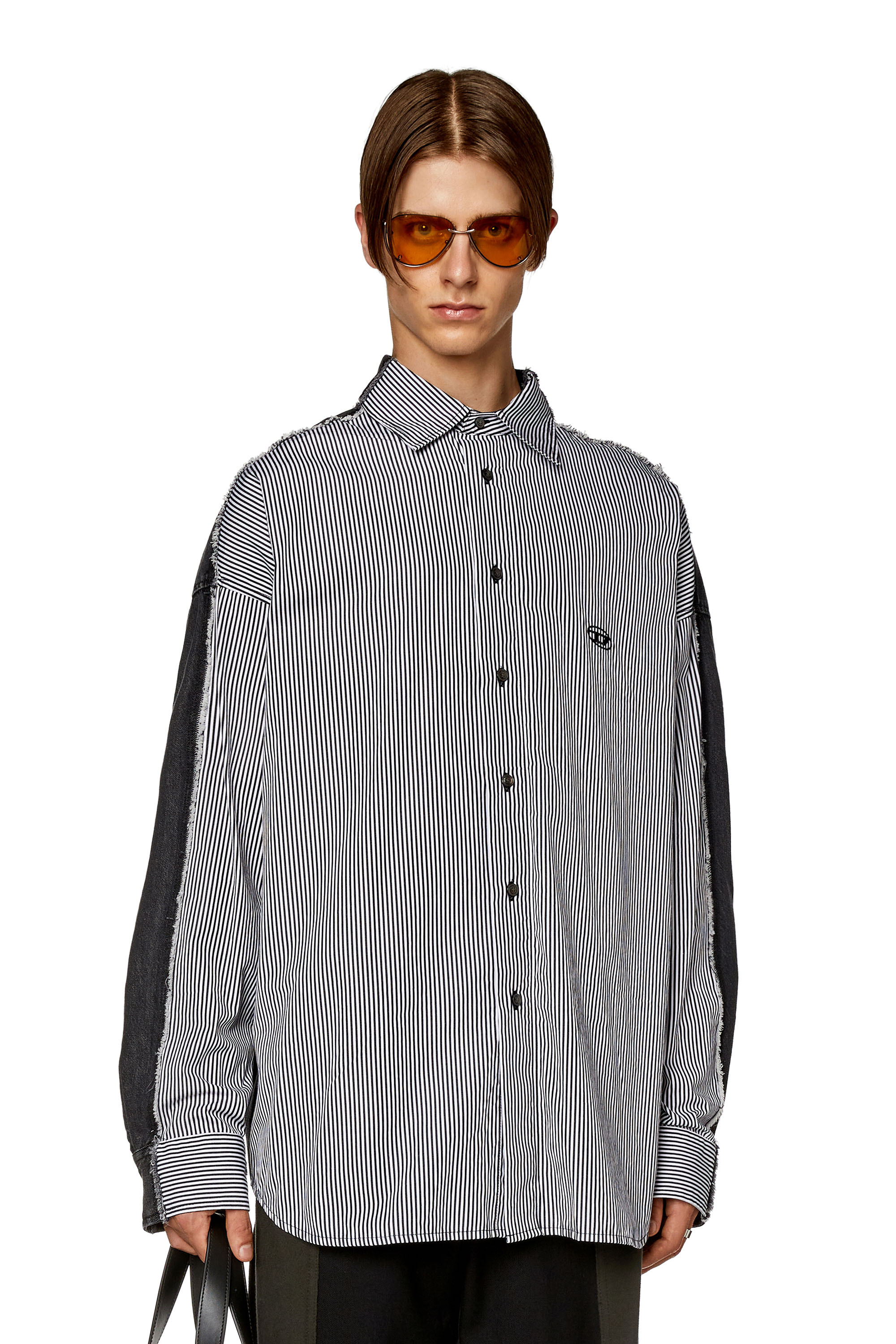 Diesel - S-WARH-STRIPE, Man Striped shirt with denim back in Multicolor - Image 1
