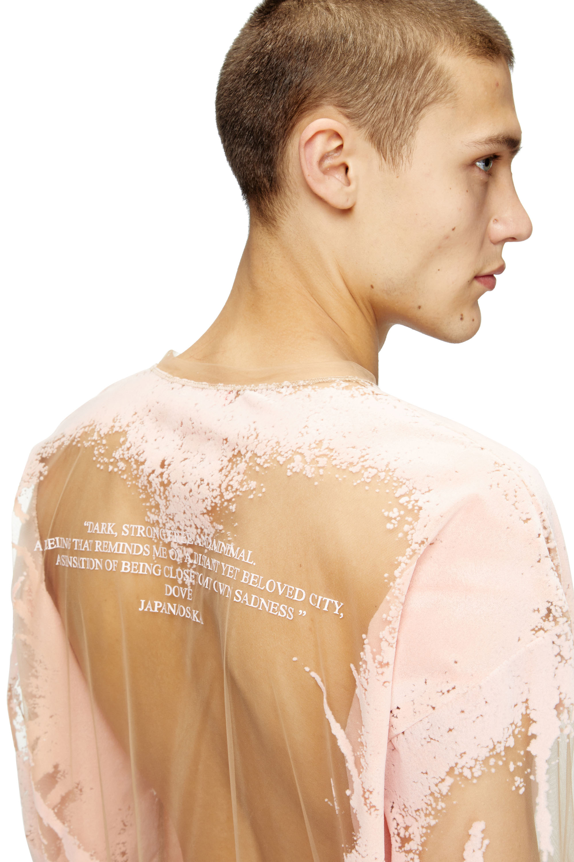 Diesel - T-HASSAN-LS-A, Unisex's Long-sleeve nylon T-shirt with lyrics print in Pink - 5