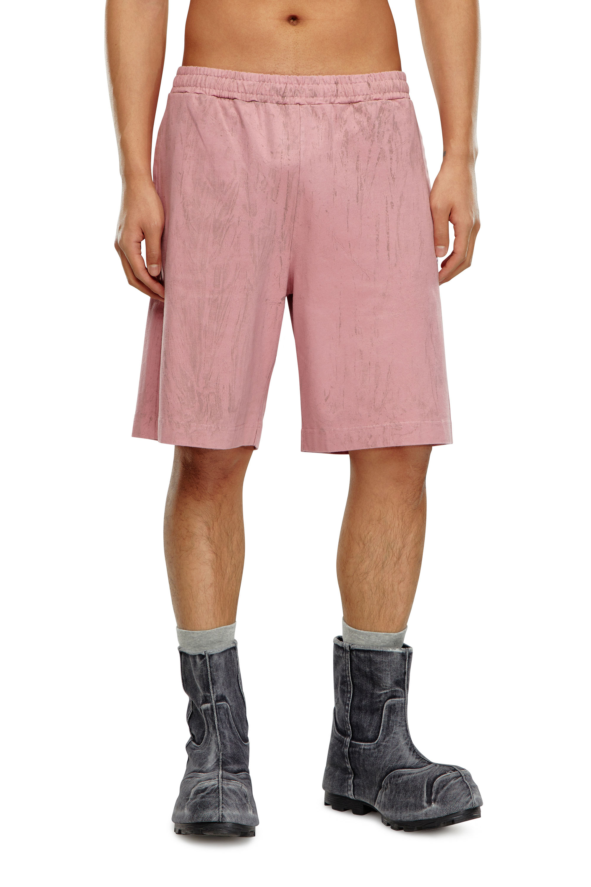 Diesel - P-CROWN-N1, Man Jersey shorts with cracked effect in Pink - Image 1