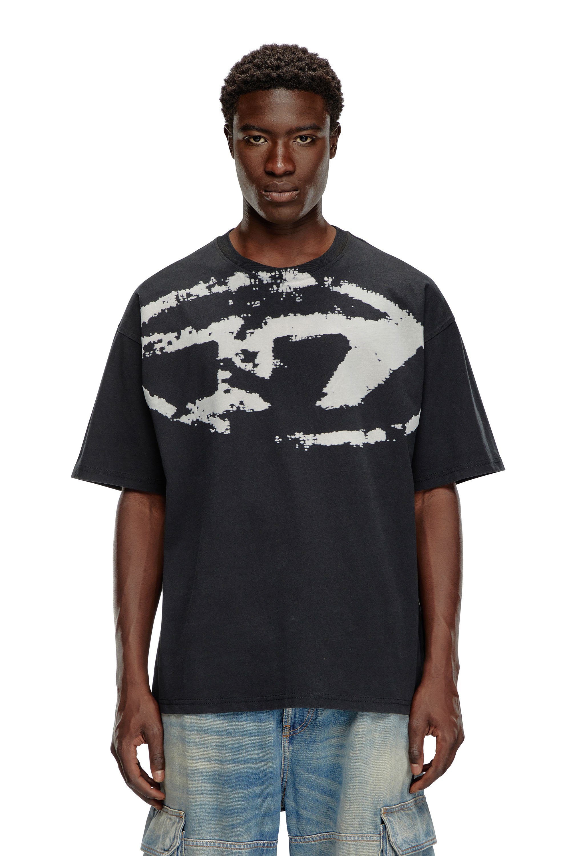 Diesel - T-BOXT-N14, Man's T-shirt with distressed flocked logo in Black - 1