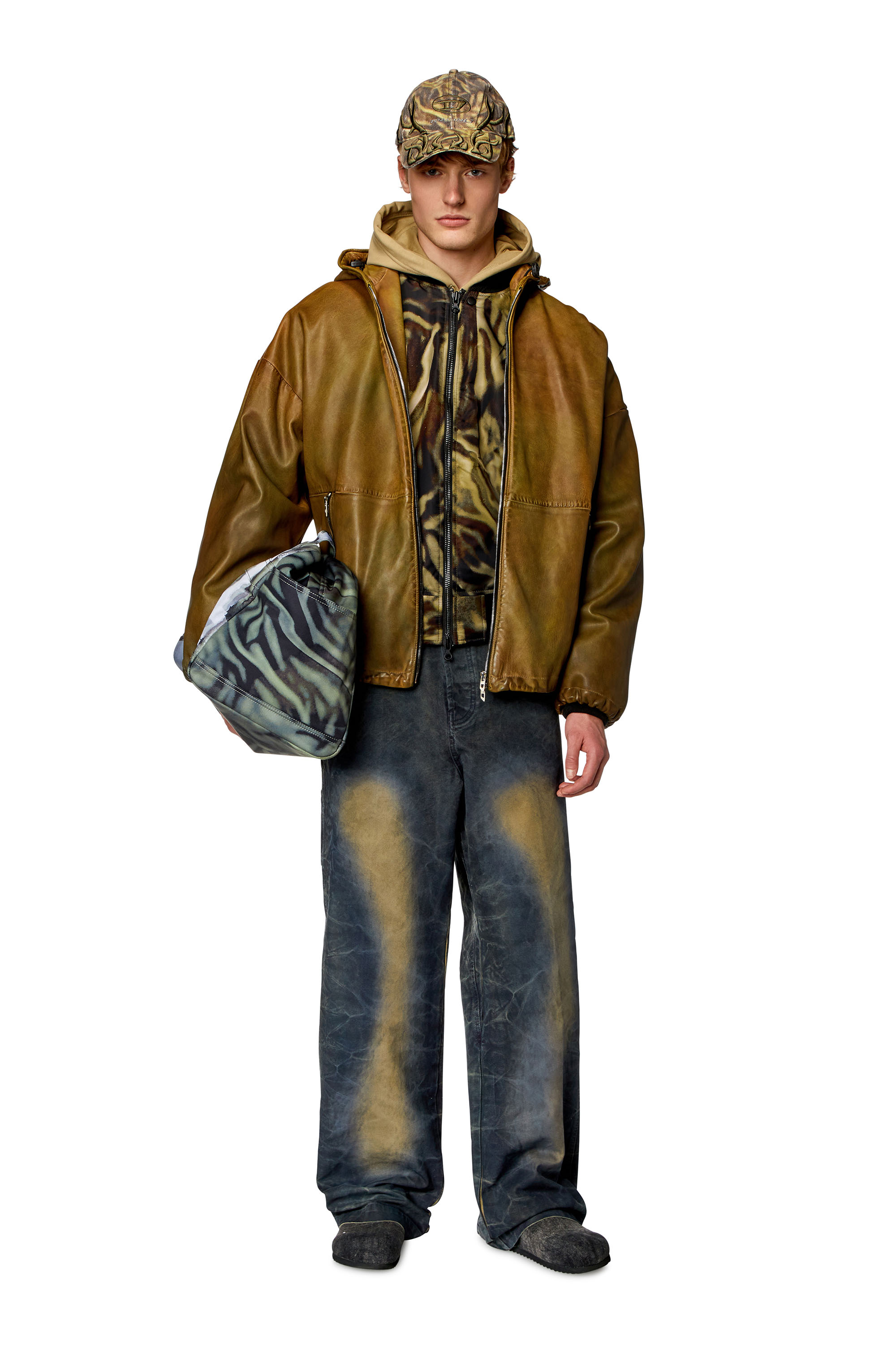 Diesel - L-VATEL-HOODY, Man Hooded leather jacket in Brown - Image 2