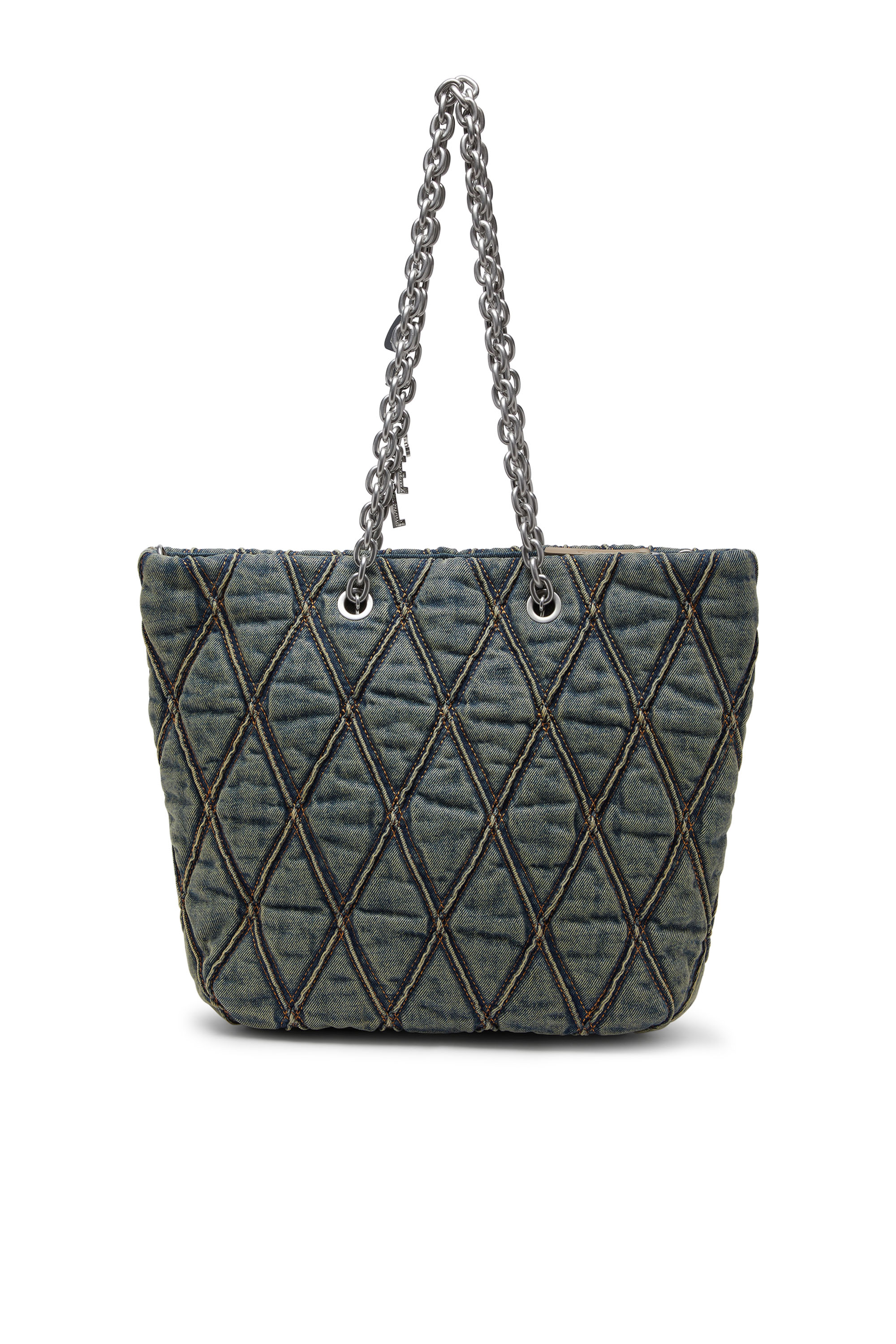 Diesel - CHARM-D SHOPPER M, Woman's Charm-D-Tote bag in quilted denim in Dark Blue - 2