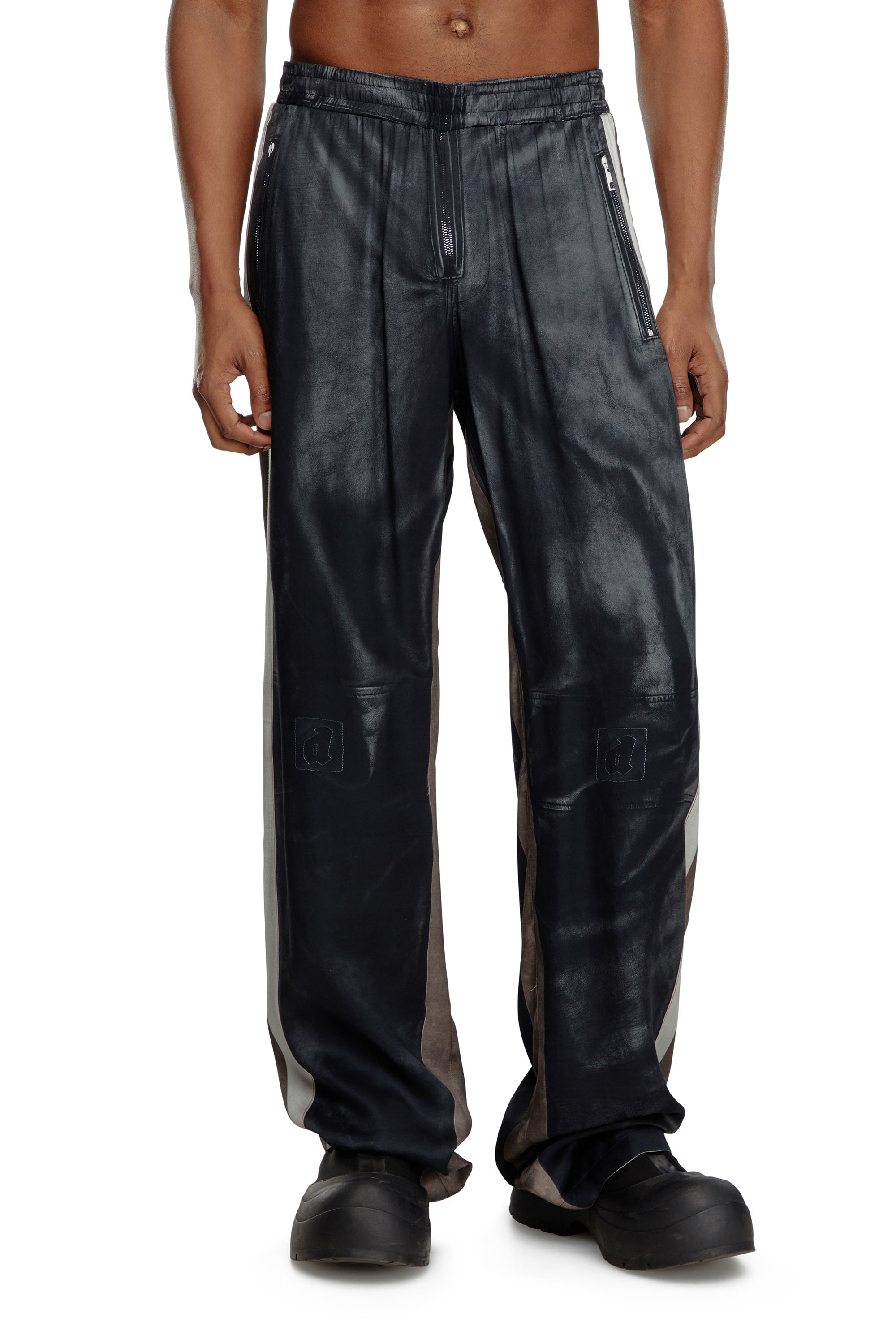 Diesel - P-AFTER, Man's Viscose pants with leather-effect print in Black - 1