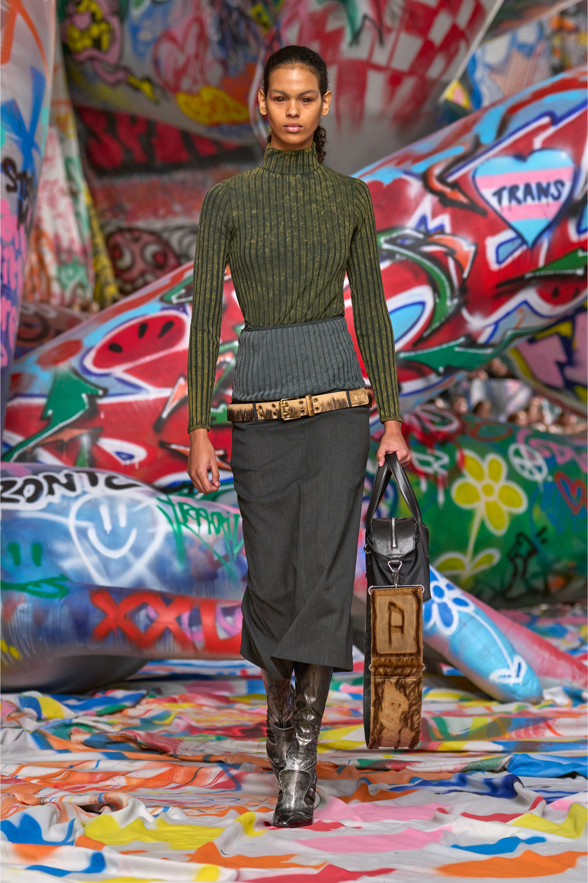 Diesel - T-CLAWA, Woman's Jumper in treated wide-rib jersey in Green - 3