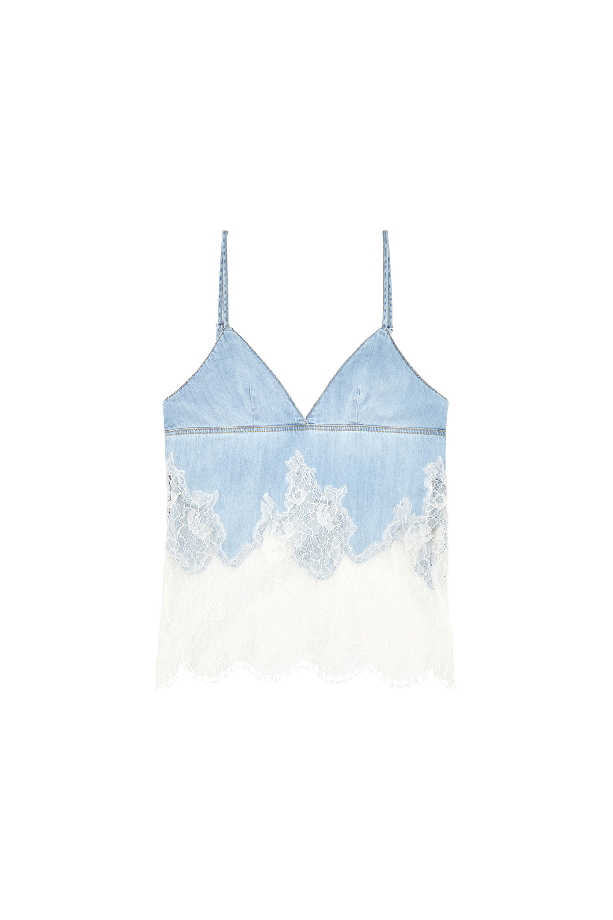 Diesel - DE-MONY-S, Woman Strappy top in denim and lace in Blue - Image 3