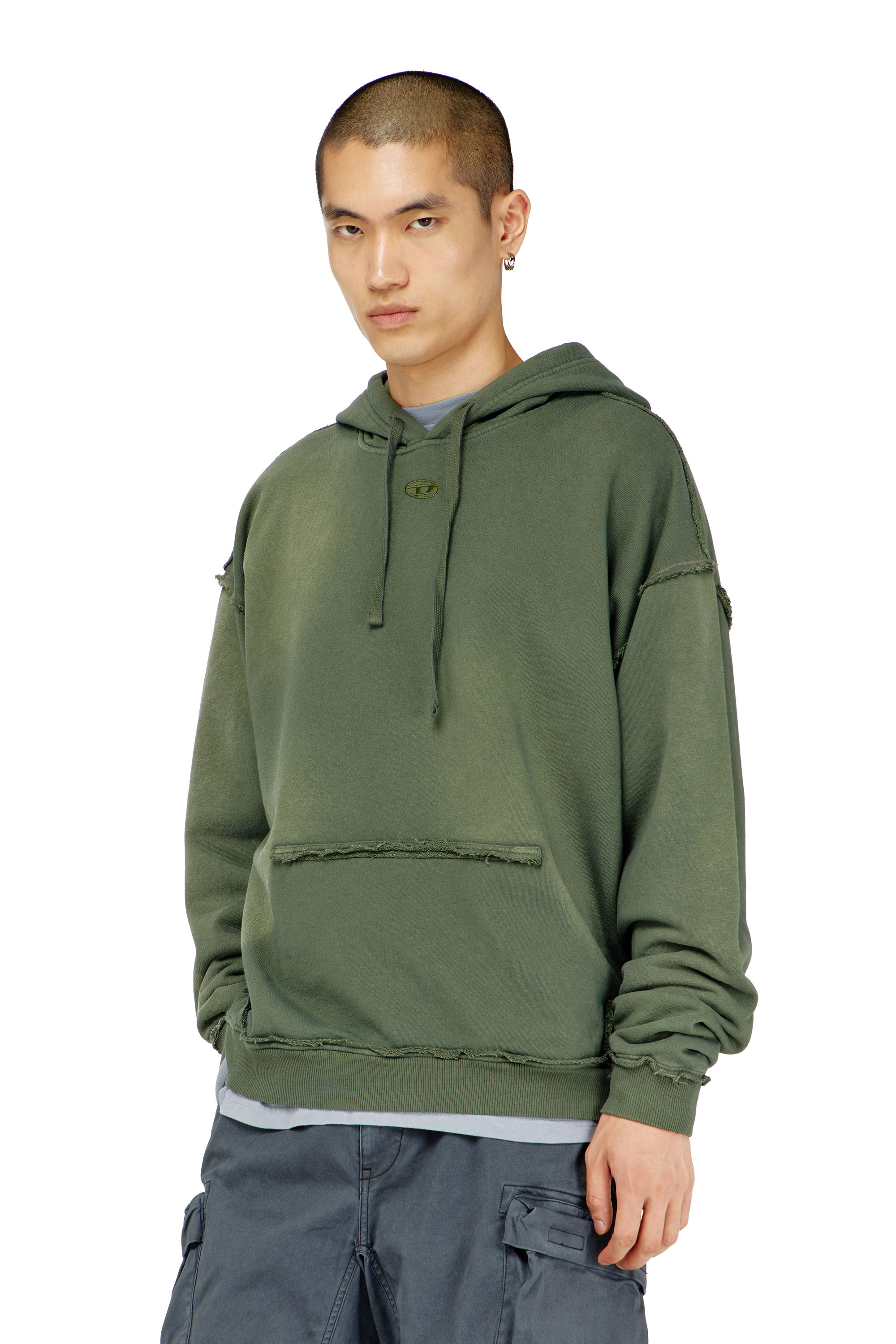 Diesel - S-POCK-HOOD, Man's Faded cotton hoodie with frayed details in null - 3