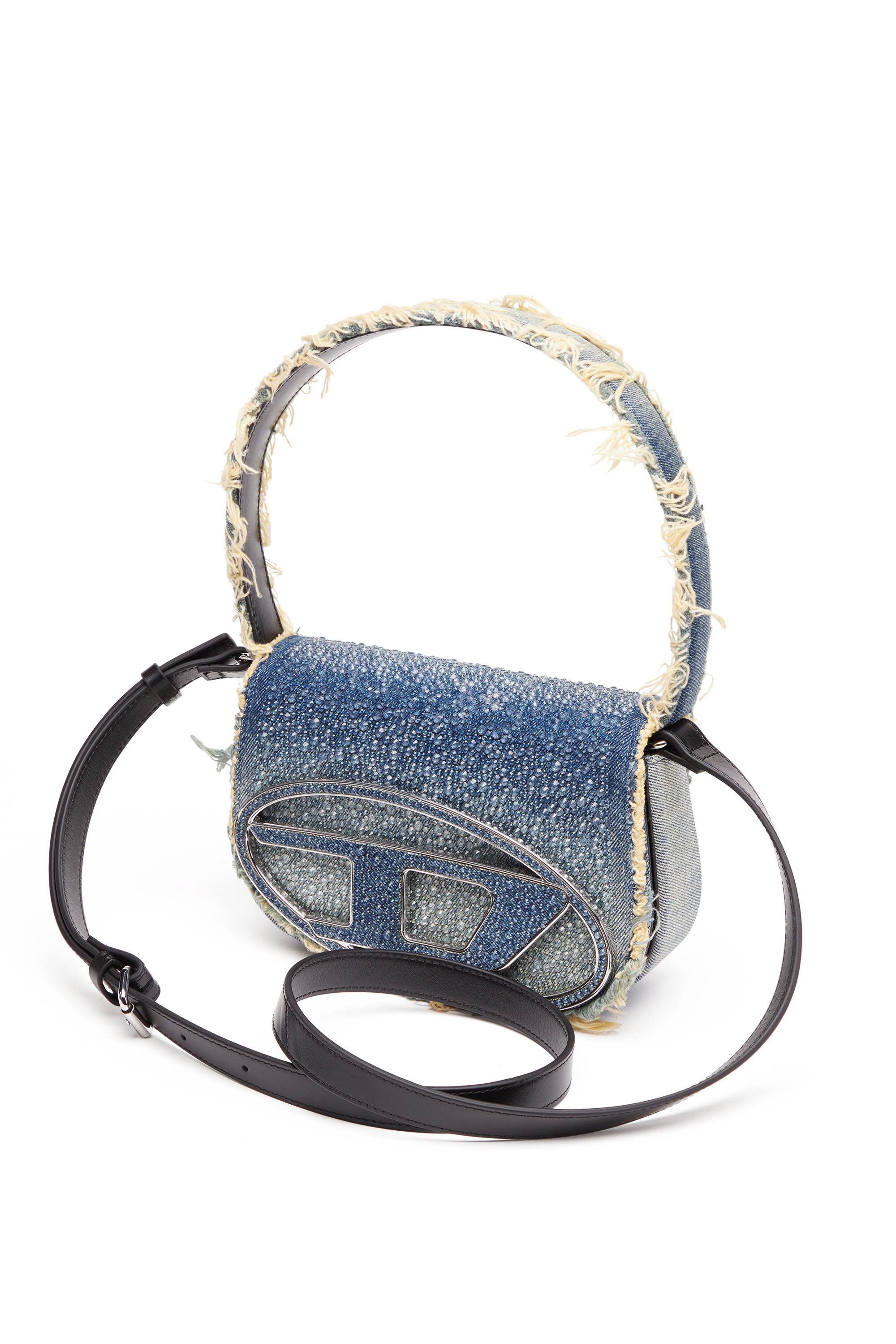 Diesel - 1DR, Woman's 1DR-Iconic shoulder bag in denim and crystals in Blue - 6