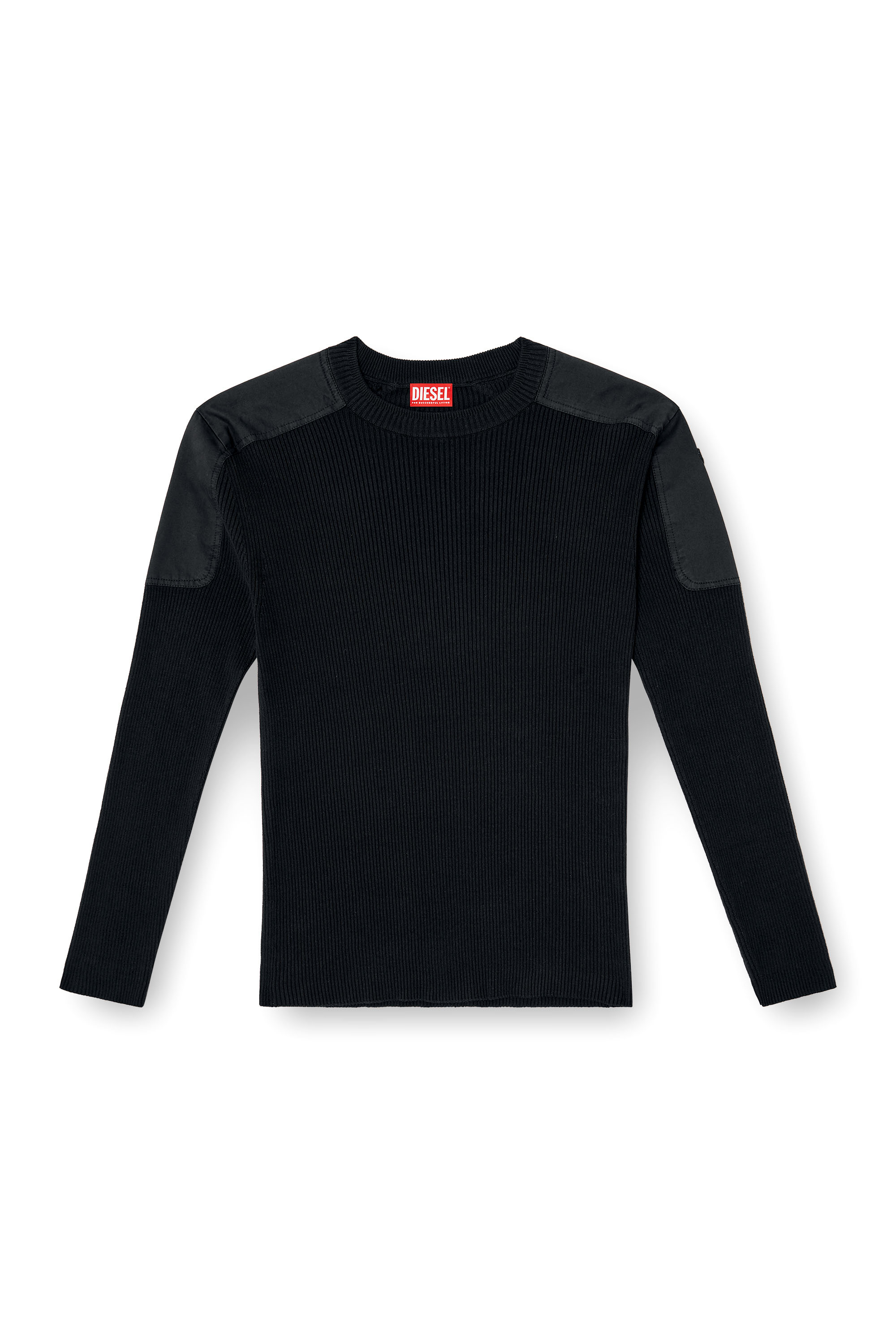 Diesel - K-MARTIN, Man's Ribbed jumper with shoulder panels in Black - 3