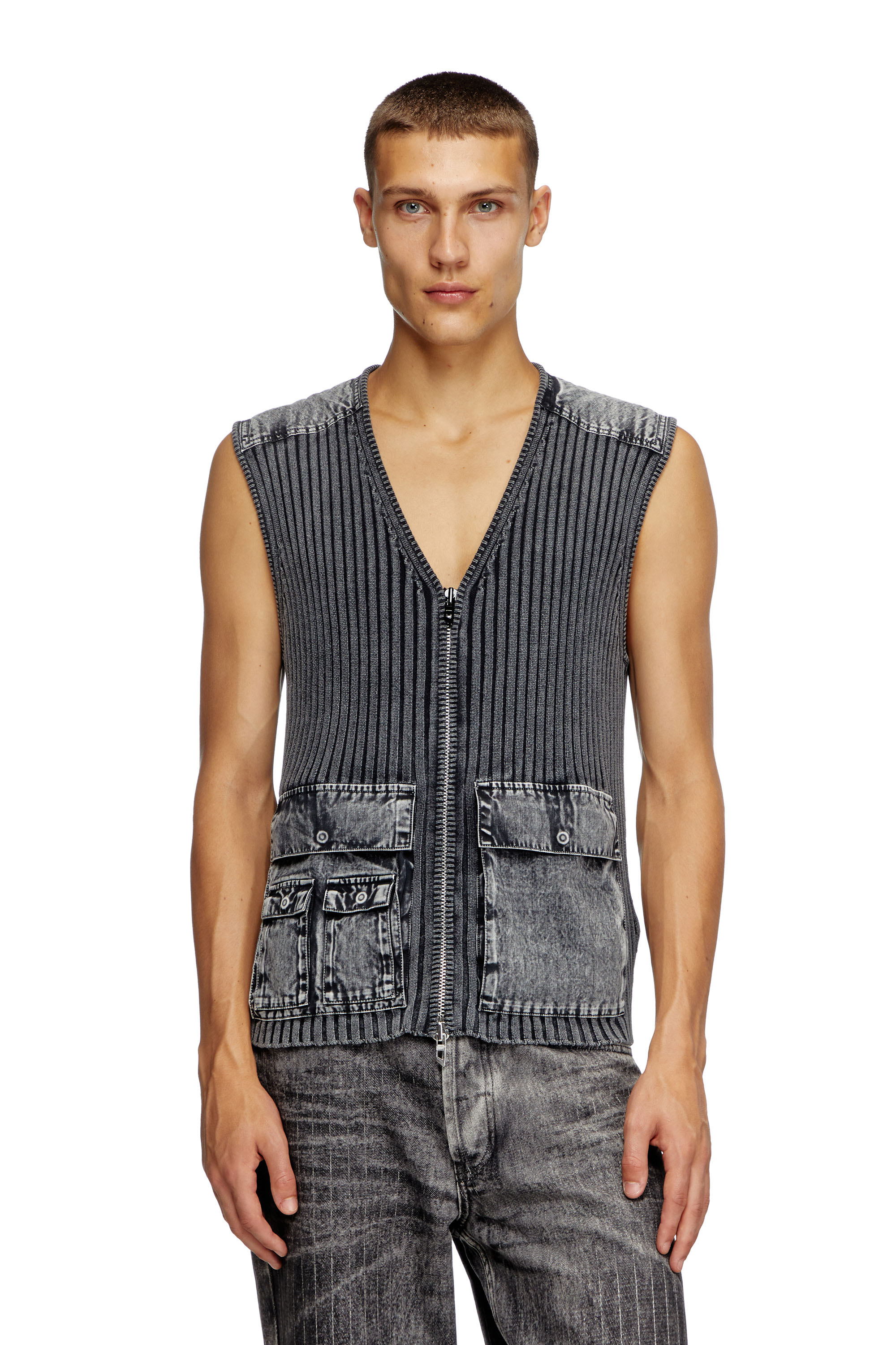 Diesel - K-MARGIE, Man's Utility vest with contrast panels in Dark grey - 5