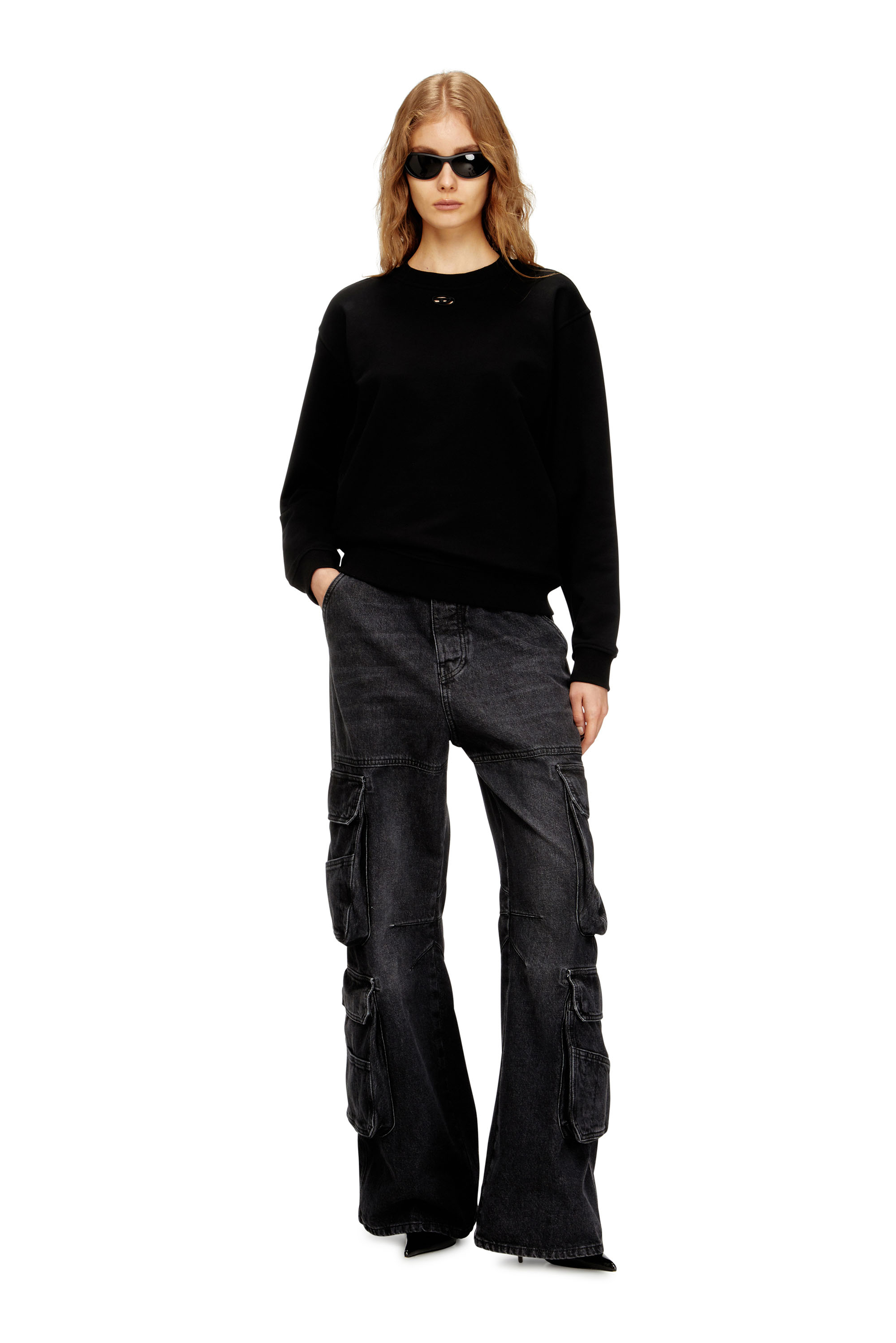 Diesel - F-NORMY-OD, Woman's Cotton sweatshirt with Oval D embroidery in Black - 1