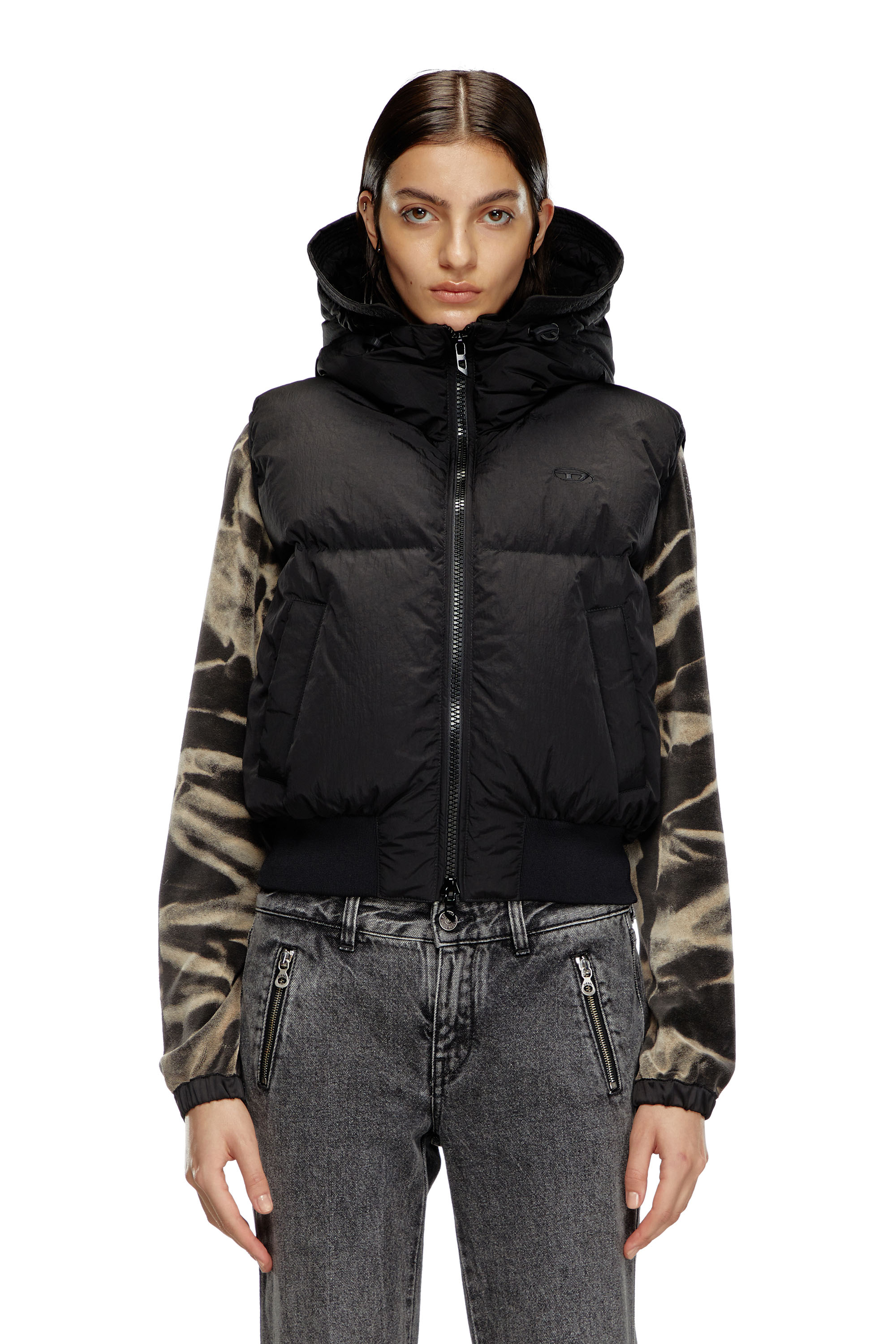 W-PEYT-SSL-NEW-P1, Black Diesel - W-PEYT-SSL-NEW-P1, Woman's Hooded down vest in crinkled nylon in Black - 3
