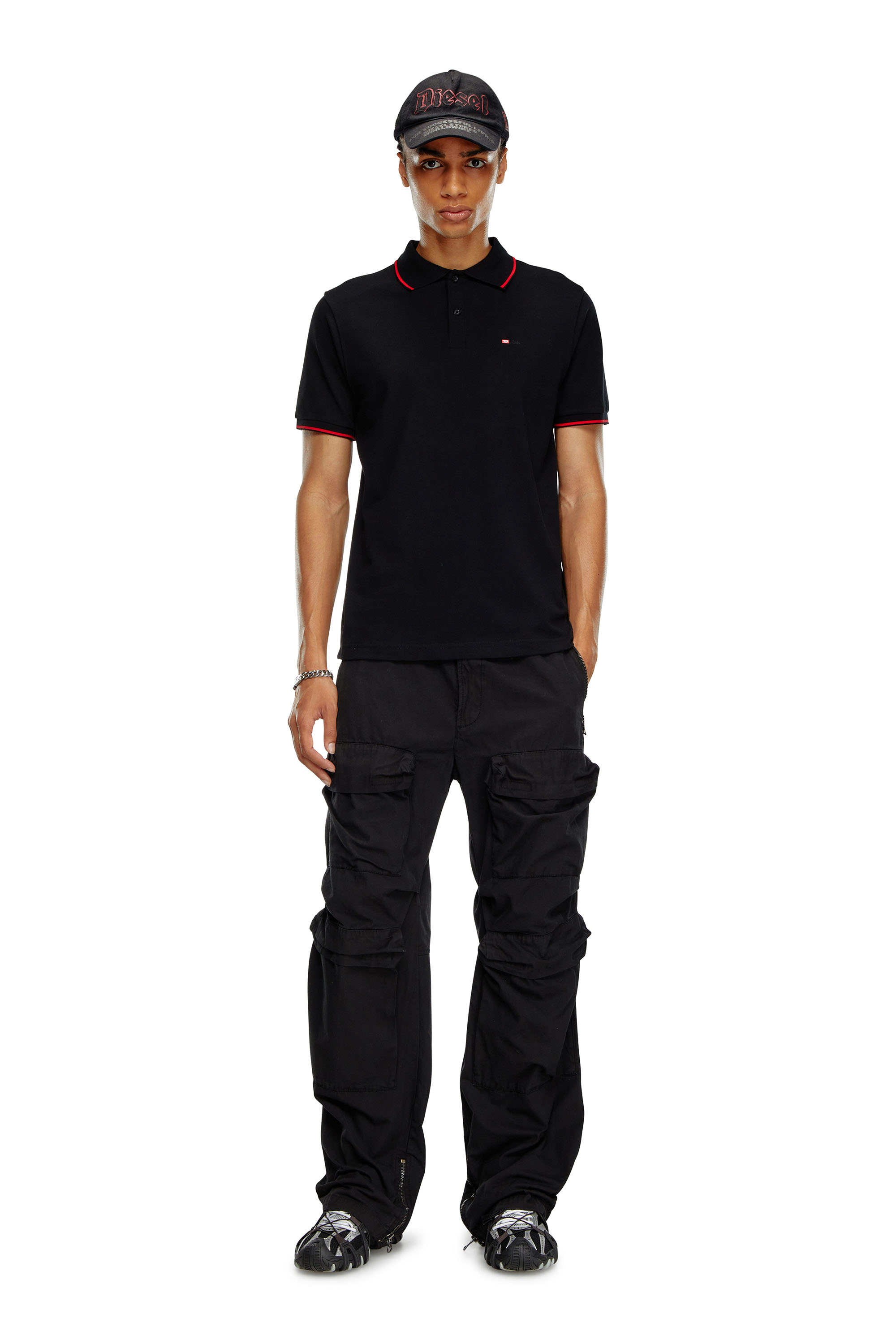 Diesel - T-FERRY-MICRODIV, Man's Polo shirt with micro Diesel embroidery in Black - 2