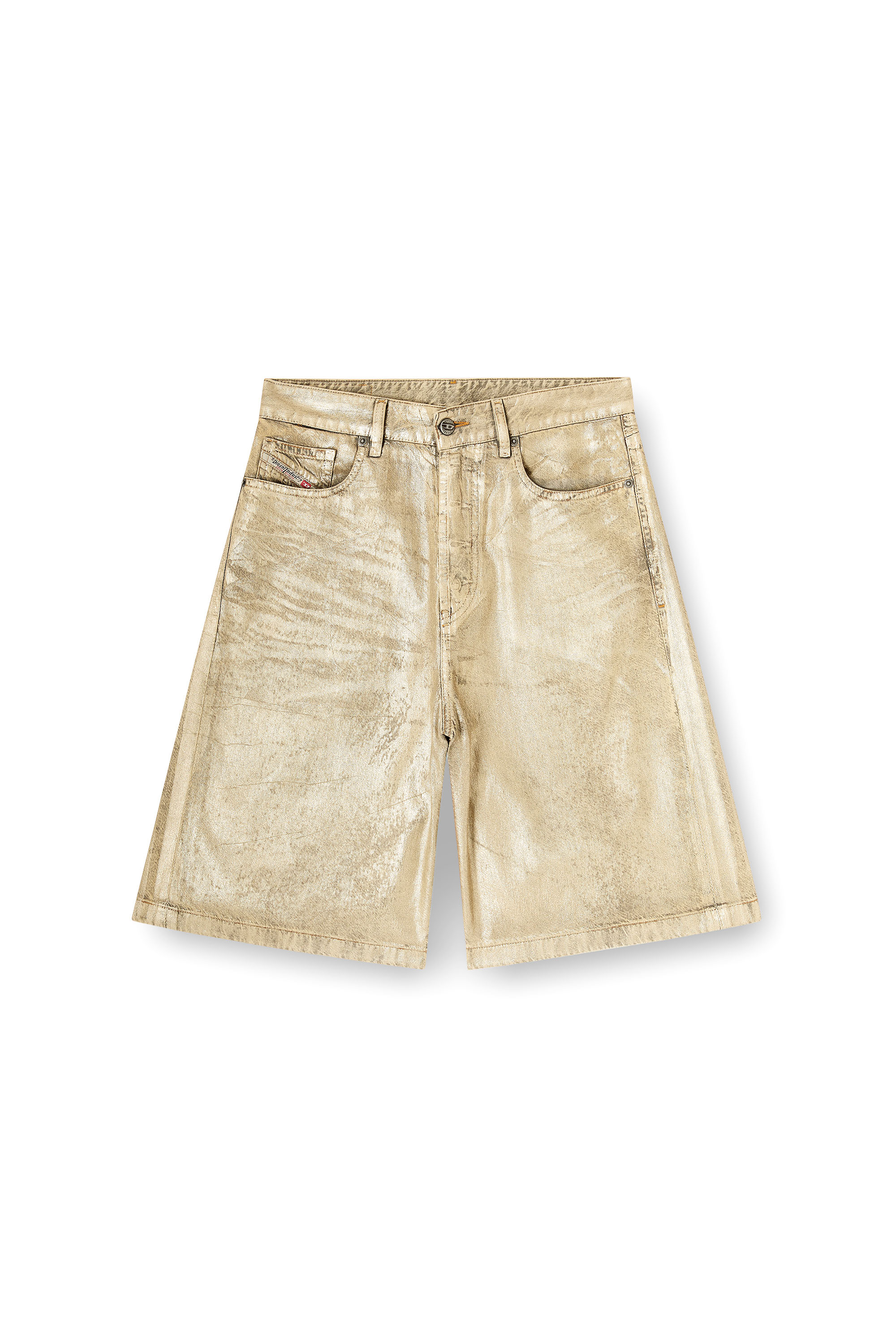 Diesel - DE-SIRE-SHORT-KG, Woman's Shorts in distressed metallic denim in Gold - 5