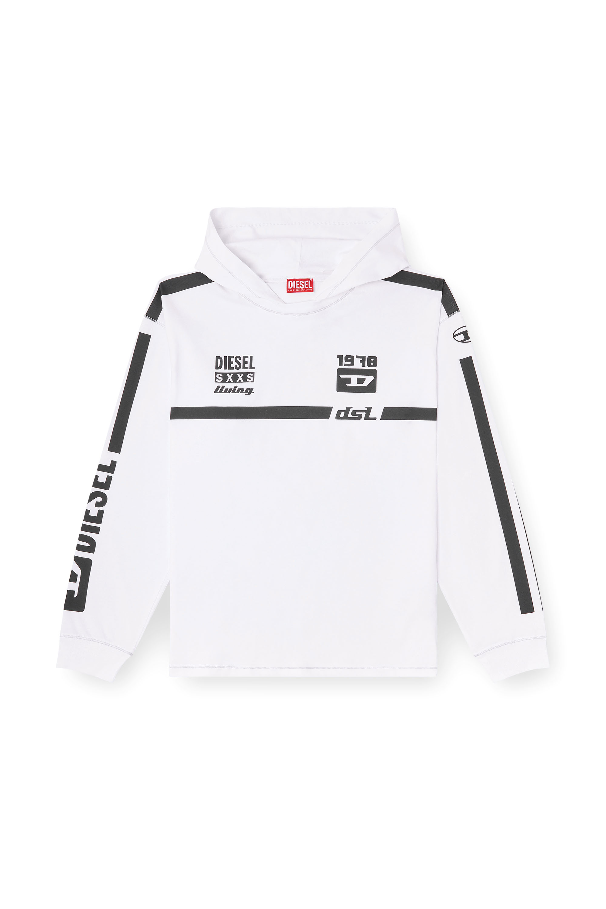Diesel - T-BOXT-LS-HOOD-RIB, Man's Hoodie T-shirt with contrast graphics in White - 3
