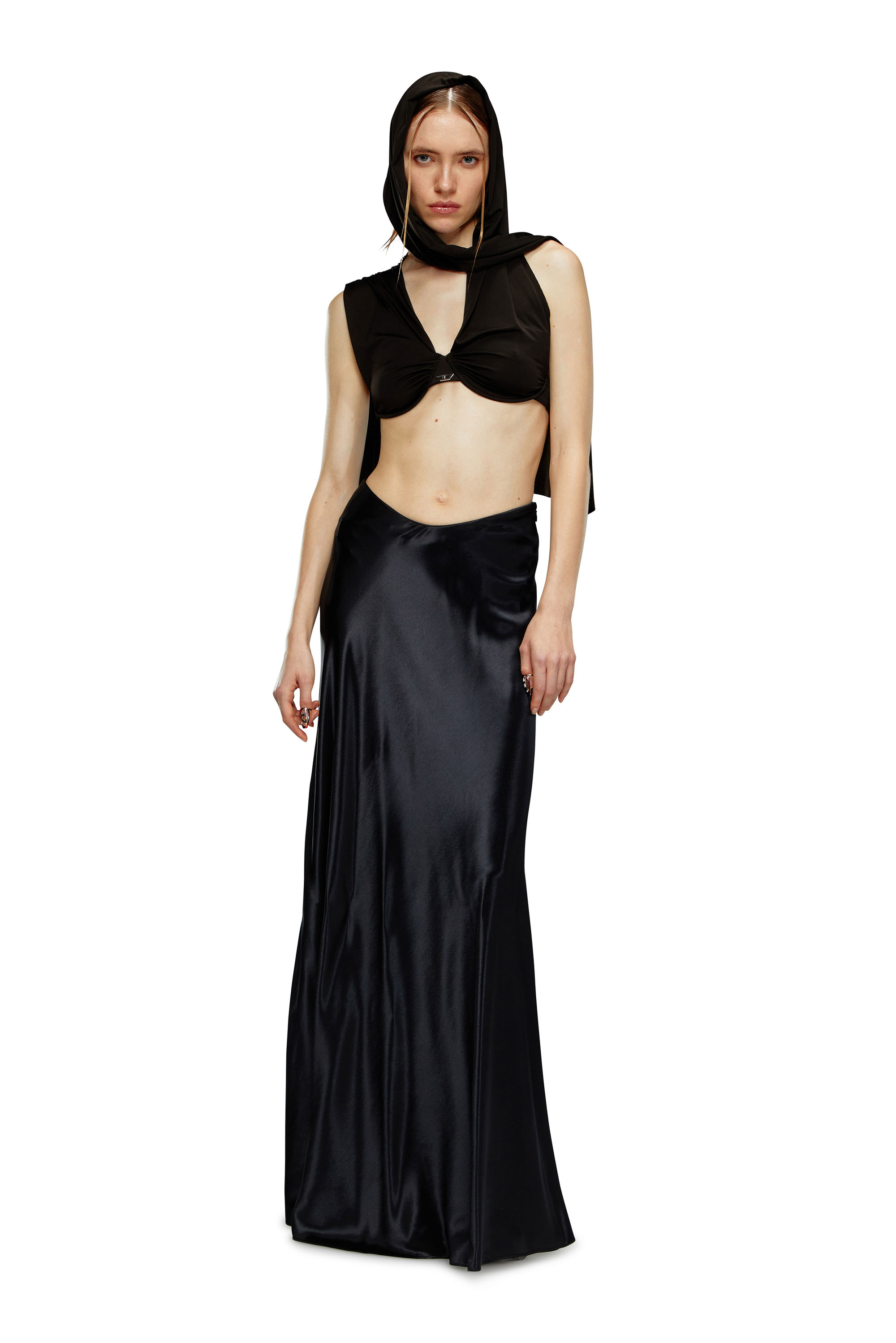 Diesel - O-SYREN, Woman Long satin skirt in Black - Image 2