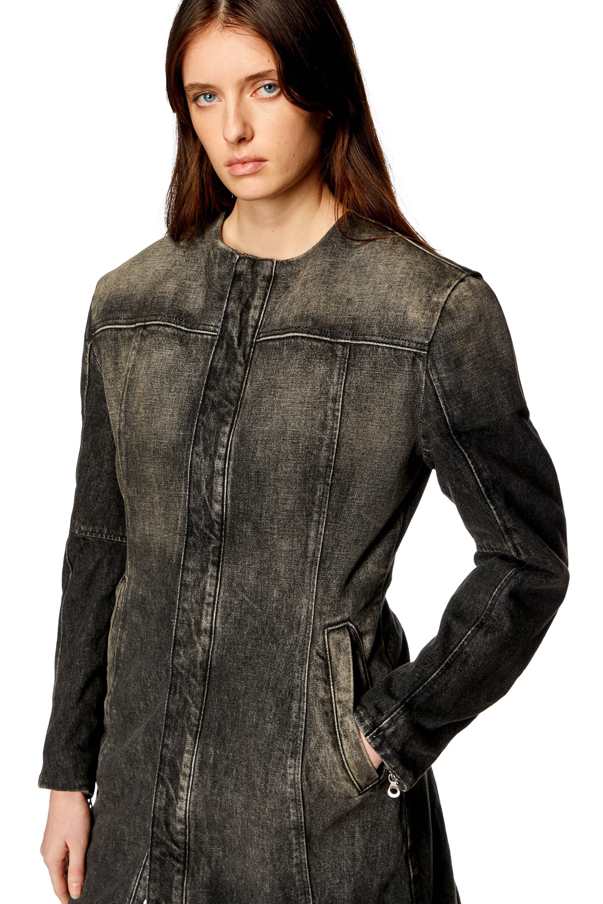 Diesel - DE-SY-S, Woman Denim coat in cotton and hemp in Black - Image 3