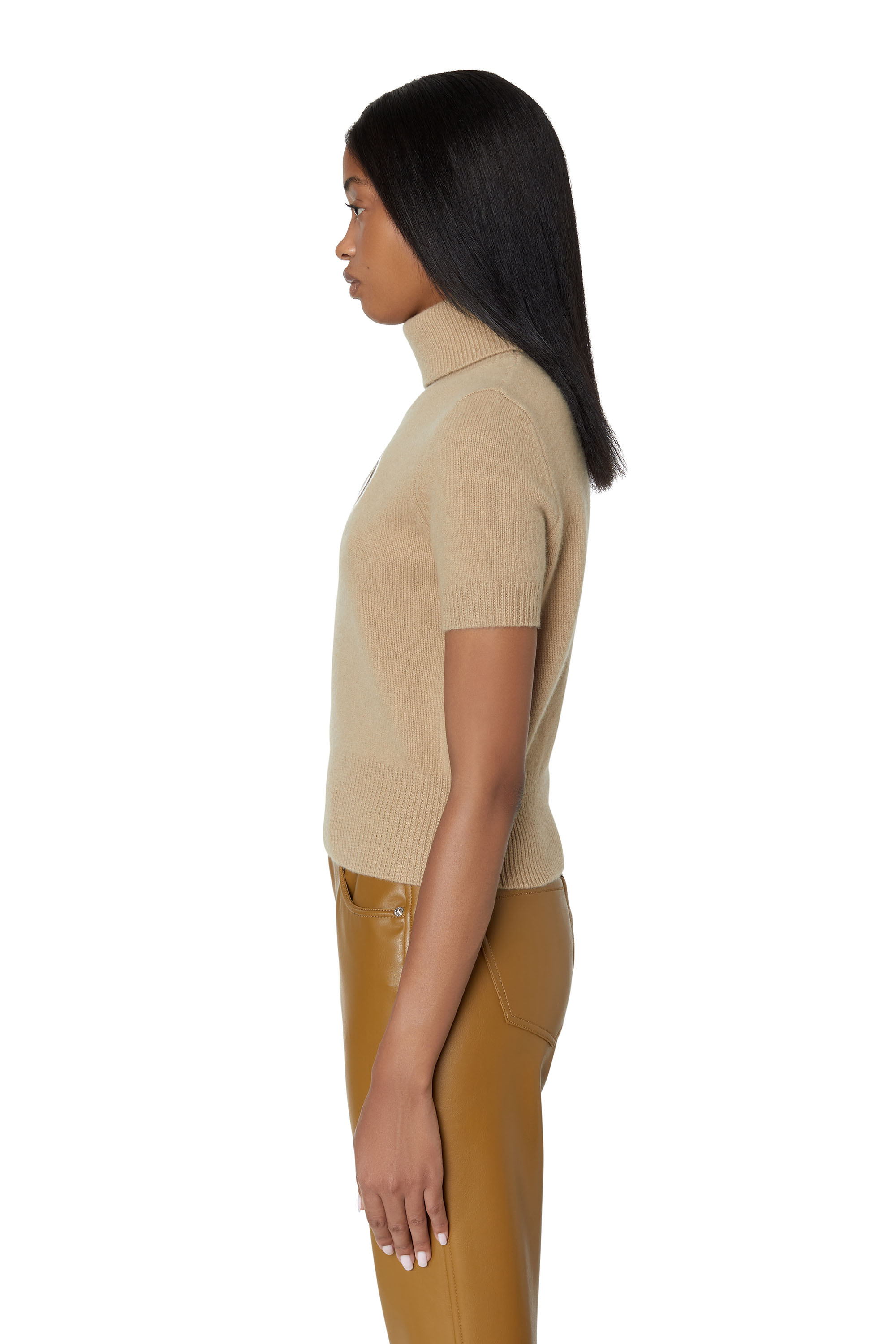 Diesel - M-ARGARET, Woman's Short-sleeve jumper with cut-out logo in Beige - 6