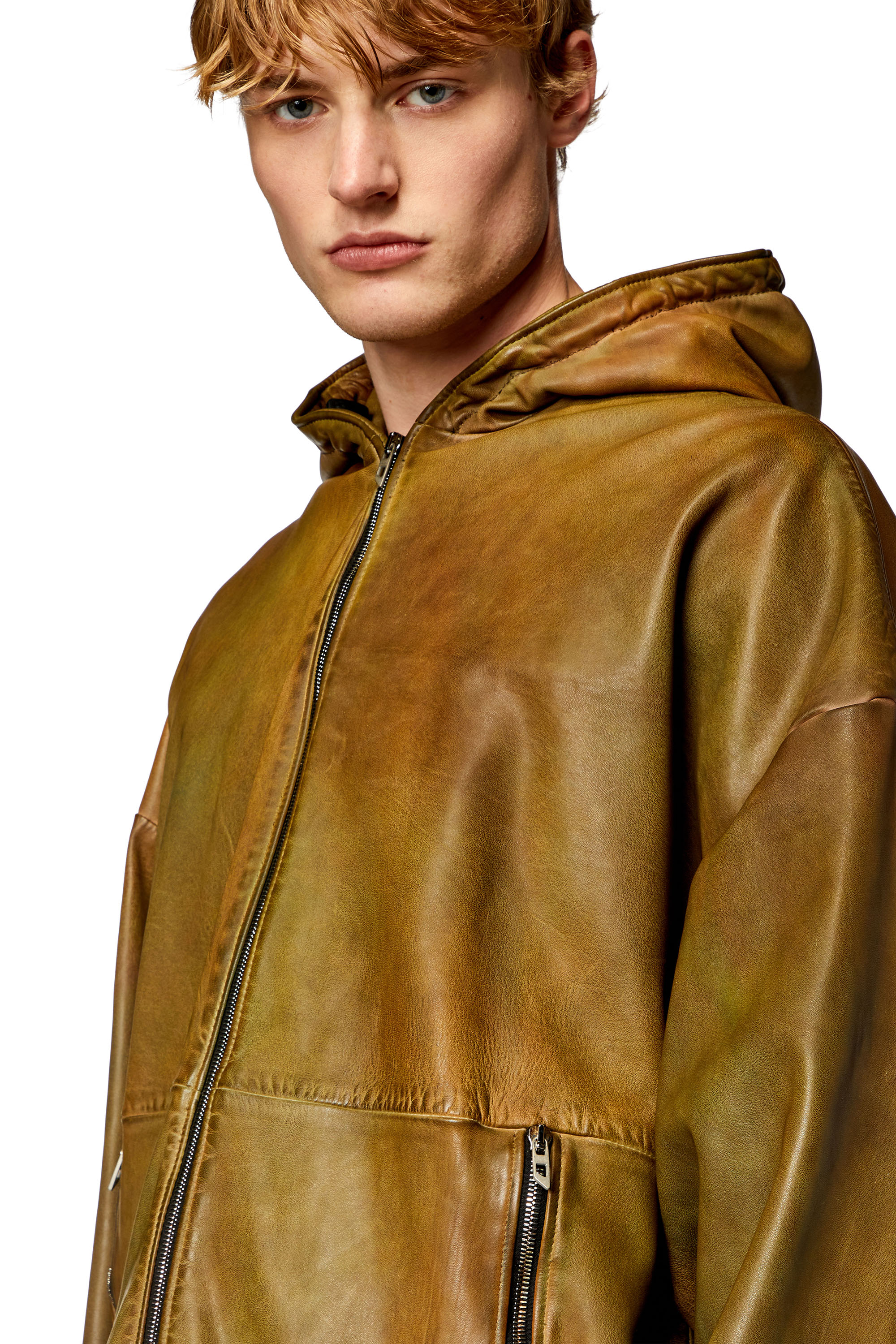 Diesel - L-VATEL-HOODY, Man Hooded leather jacket in Brown - Image 5