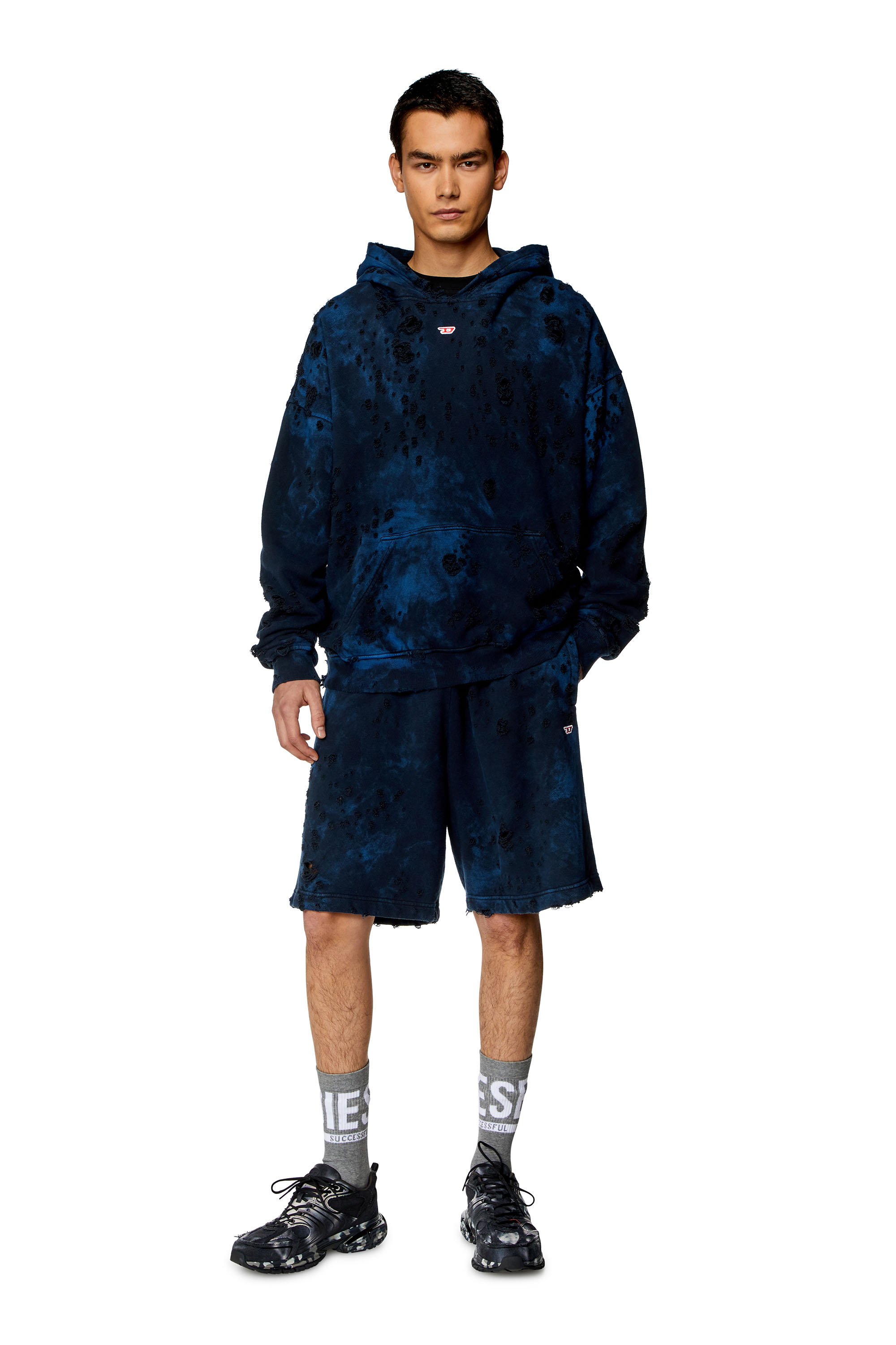 Diesel - S-BOXT-HOOD-N9, Man Destroyed hoodie with marble-effect in Blue - Image 2
