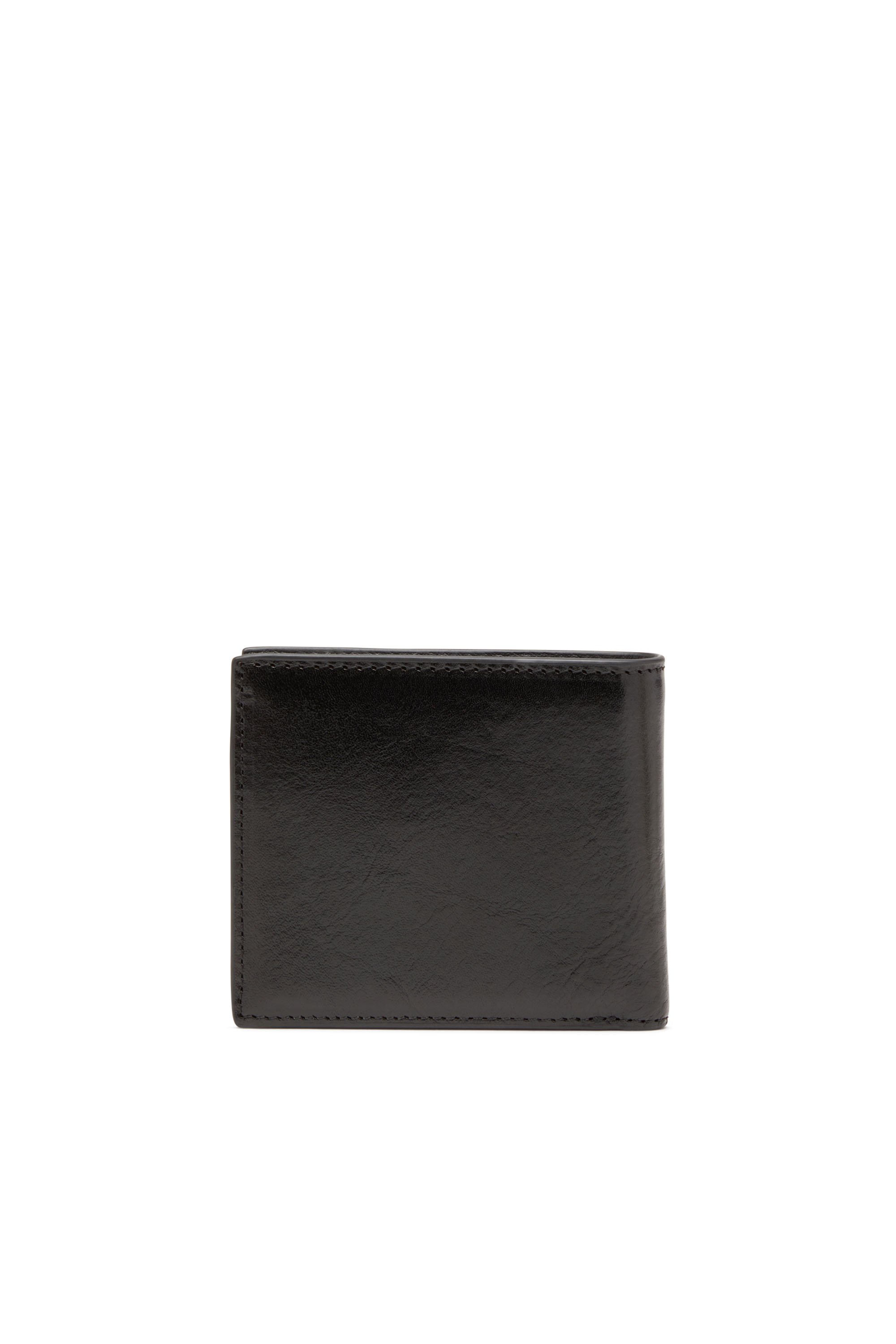 Diesel - RAVE BI-FOLD COIN S, Man Leather bi-fold wallet with red D plaque in Black - Image 2
