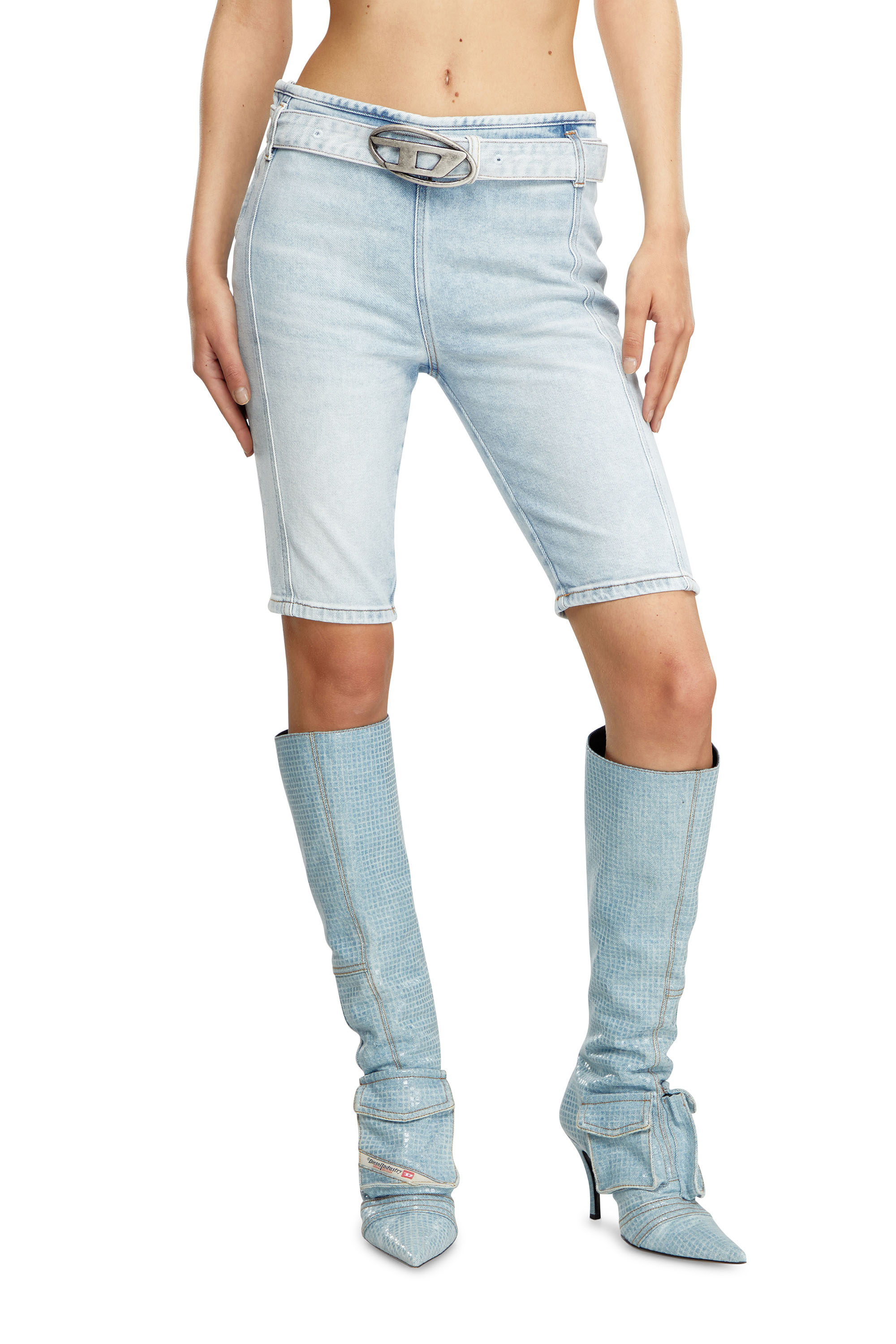 Diesel - DE-GINNY-S, Woman Denim shorts with logo belt in Blue - Image 1