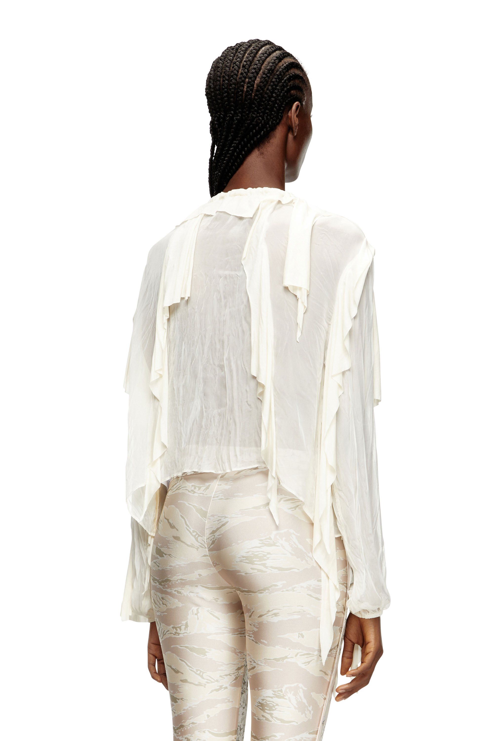 C-LASSY, White Diesel - C-LASSY, Woman's Flounce blouse in crinkled muslin in White - 4