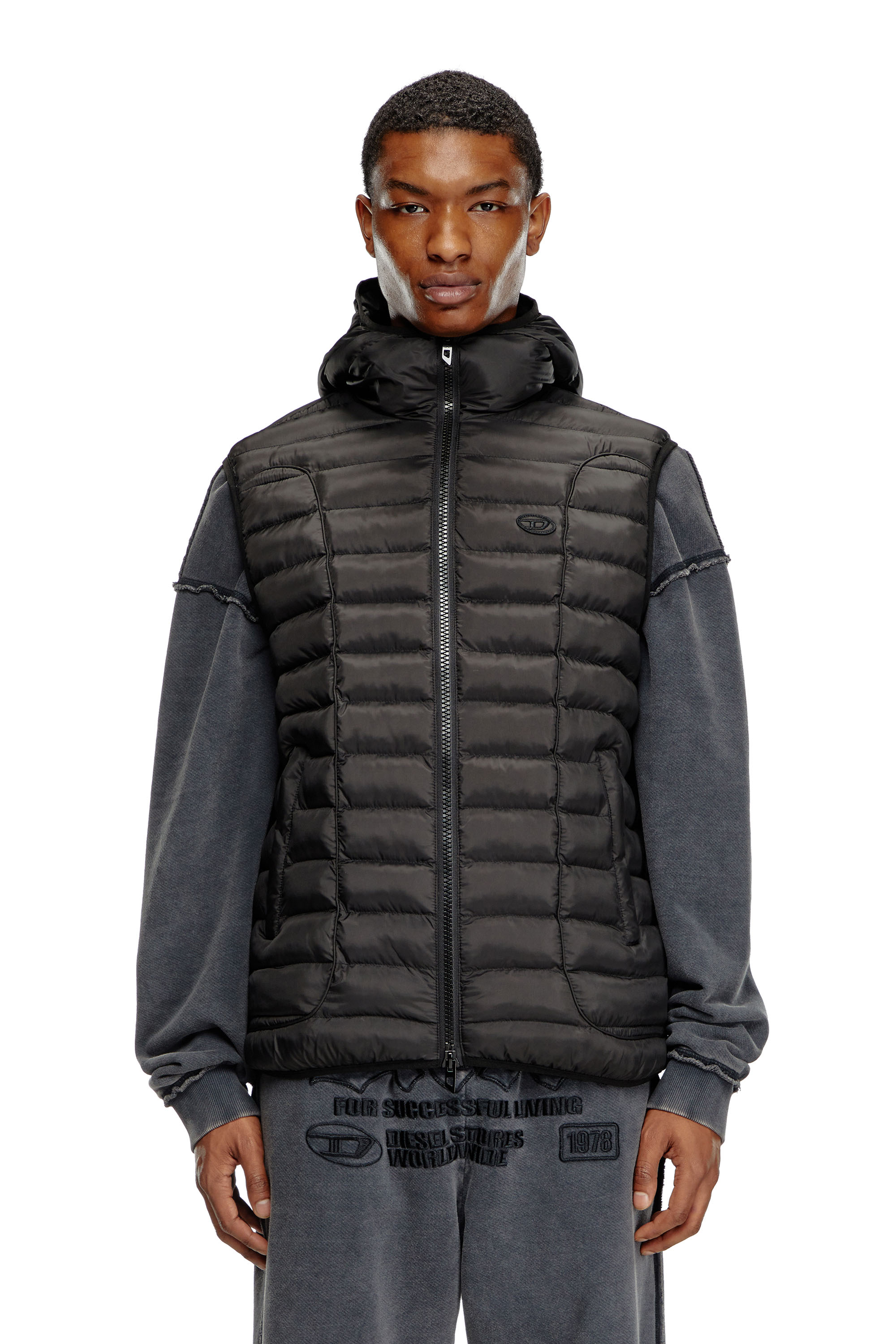 Diesel - W-TEMPLE, Man Hooded puffer vest in light nylon in Black - Image 6