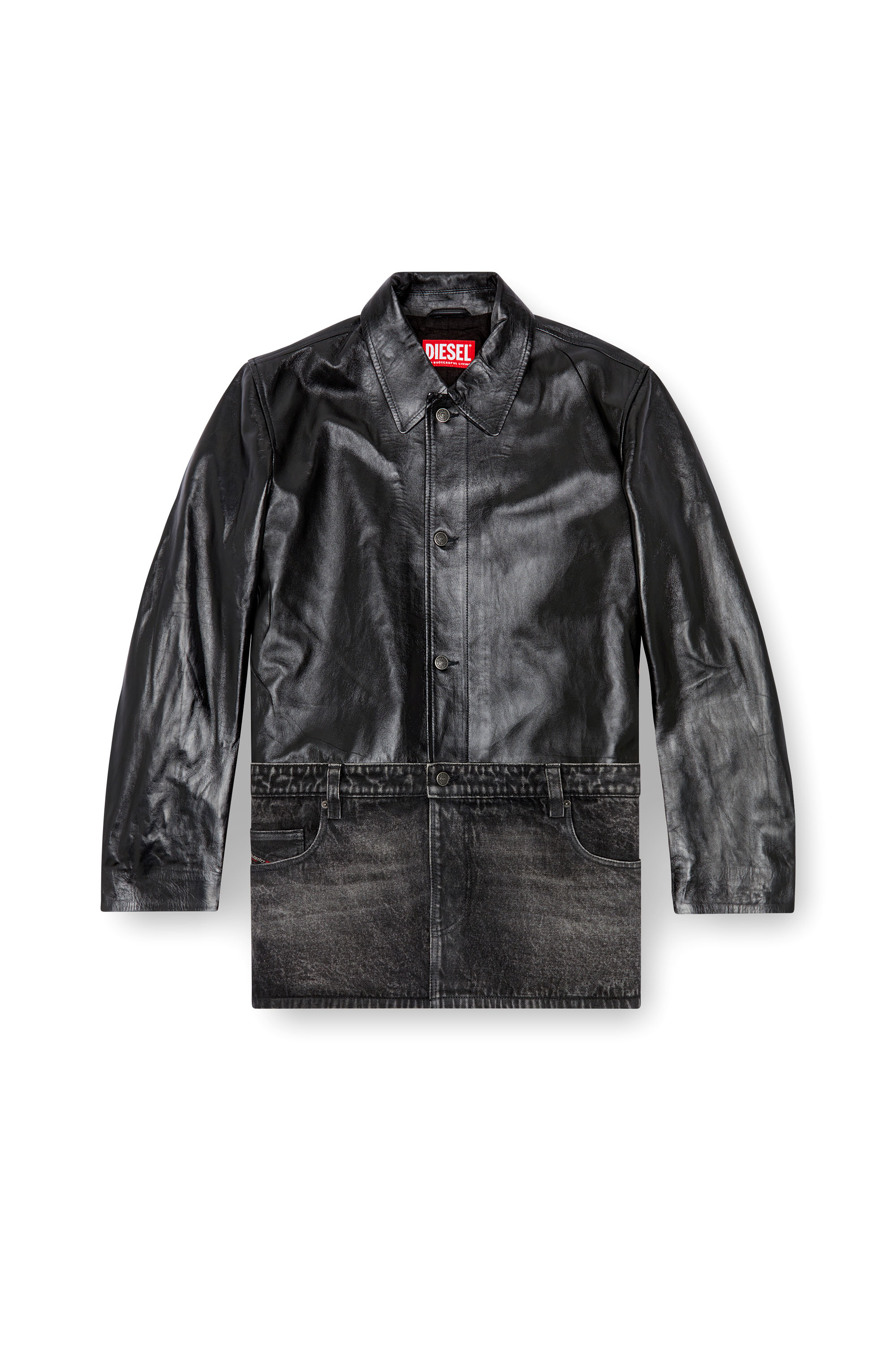 Diesel - L-BRETCH, Man Leather and denim shirt jacket in Black - Image 2