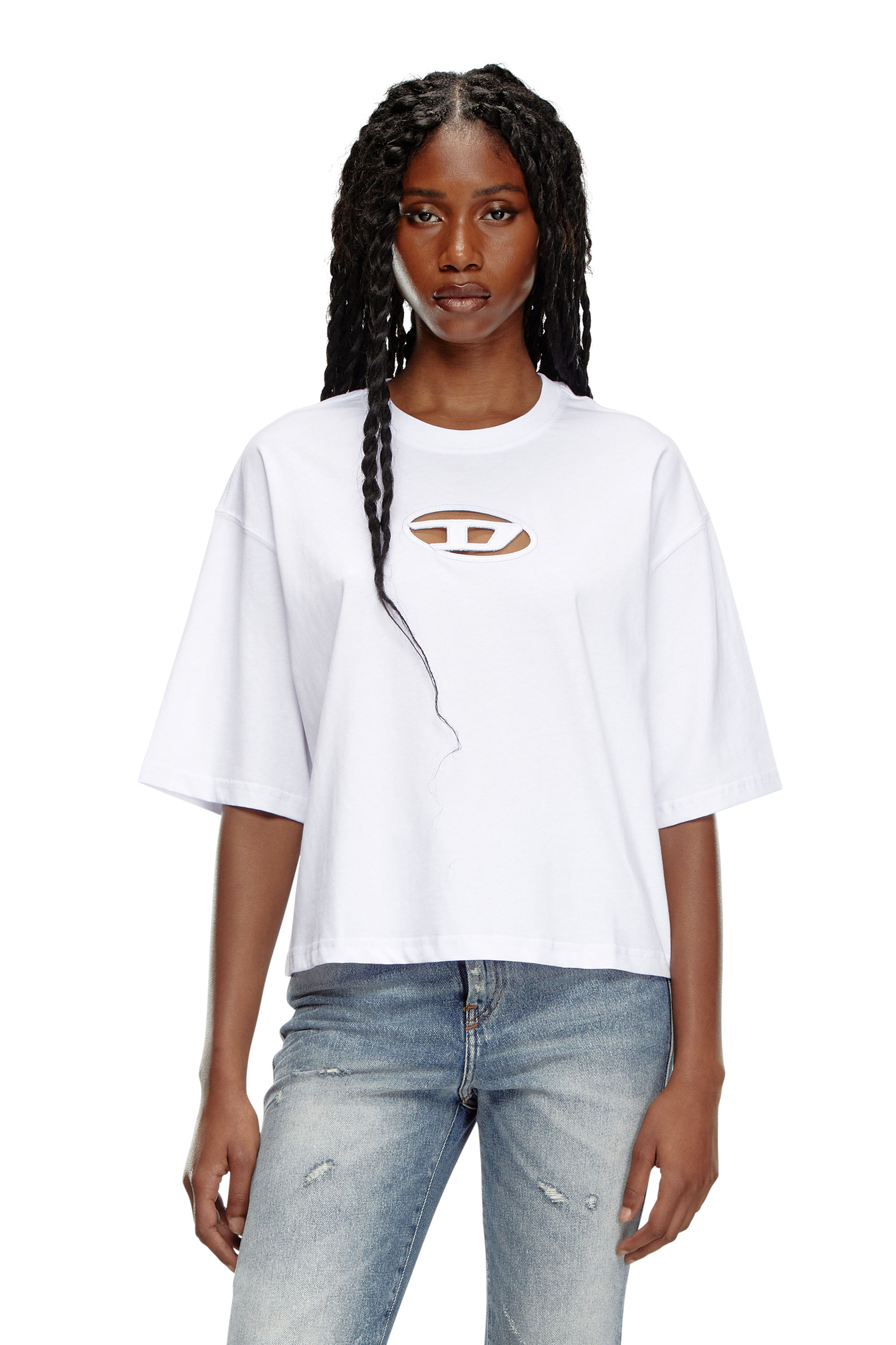 Diesel - T-ROWY-OD, Woman's Boxy T-shirt with embroidered D in White - 1