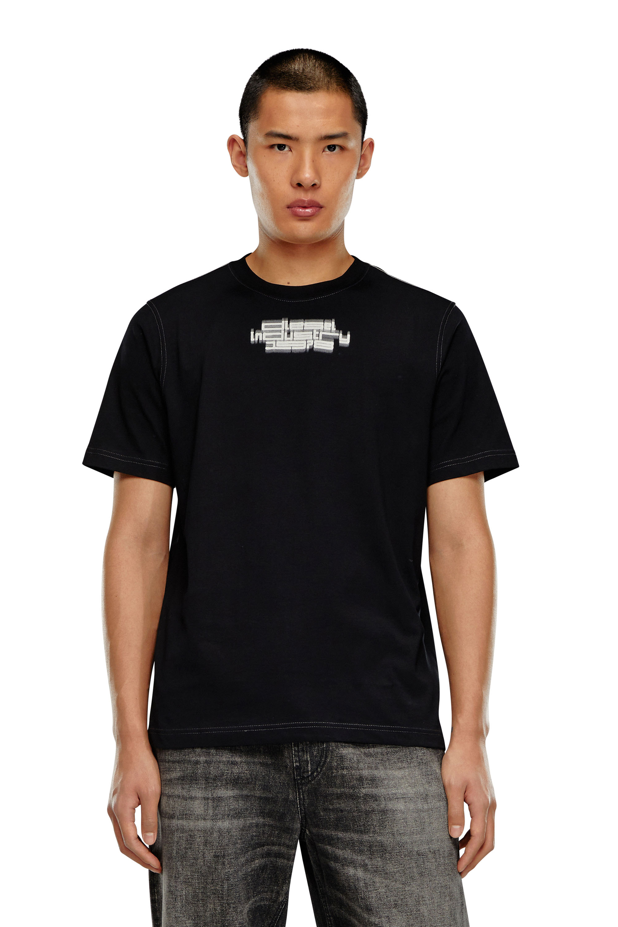 Diesel - T-JUST-SLITS-N6, Man T-shirt with blurry Diesel Industry print in Black - Image 1