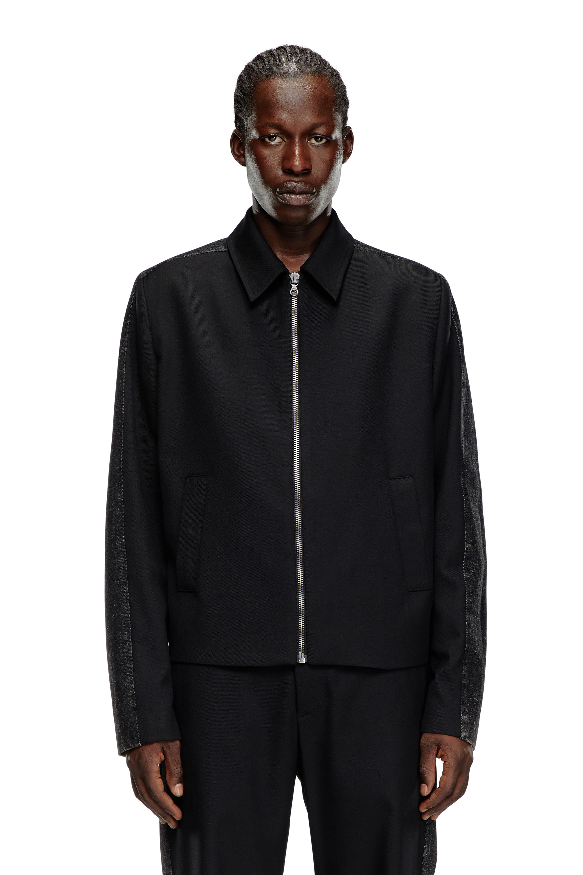 Diesel - J-RHEIN, Man Blouson jacket in wool blend and denim in Black - Image 6