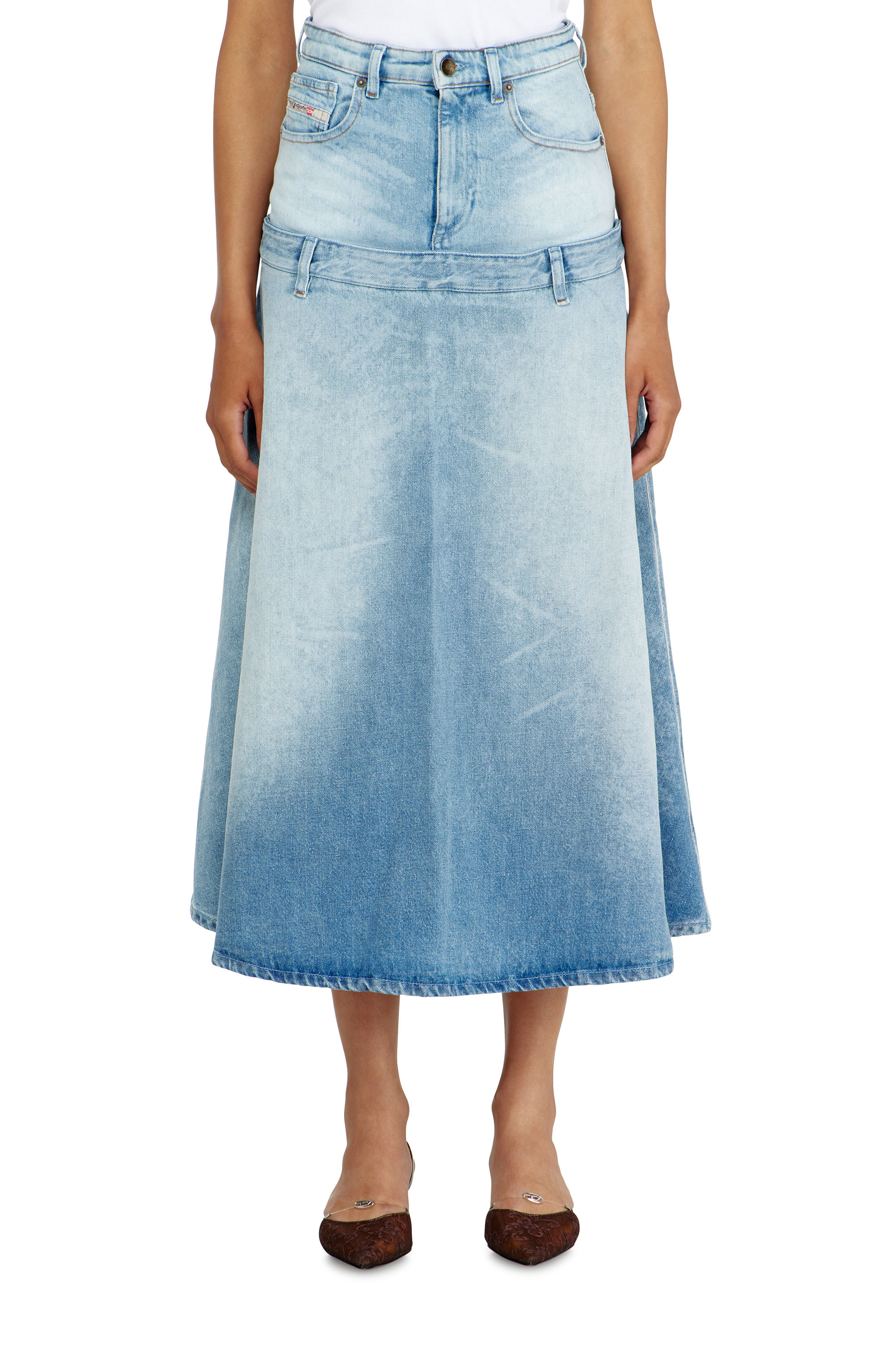 Diesel - DE-VORYA-S, Woman's Denim skirt with layered design in Light Blue - 2
