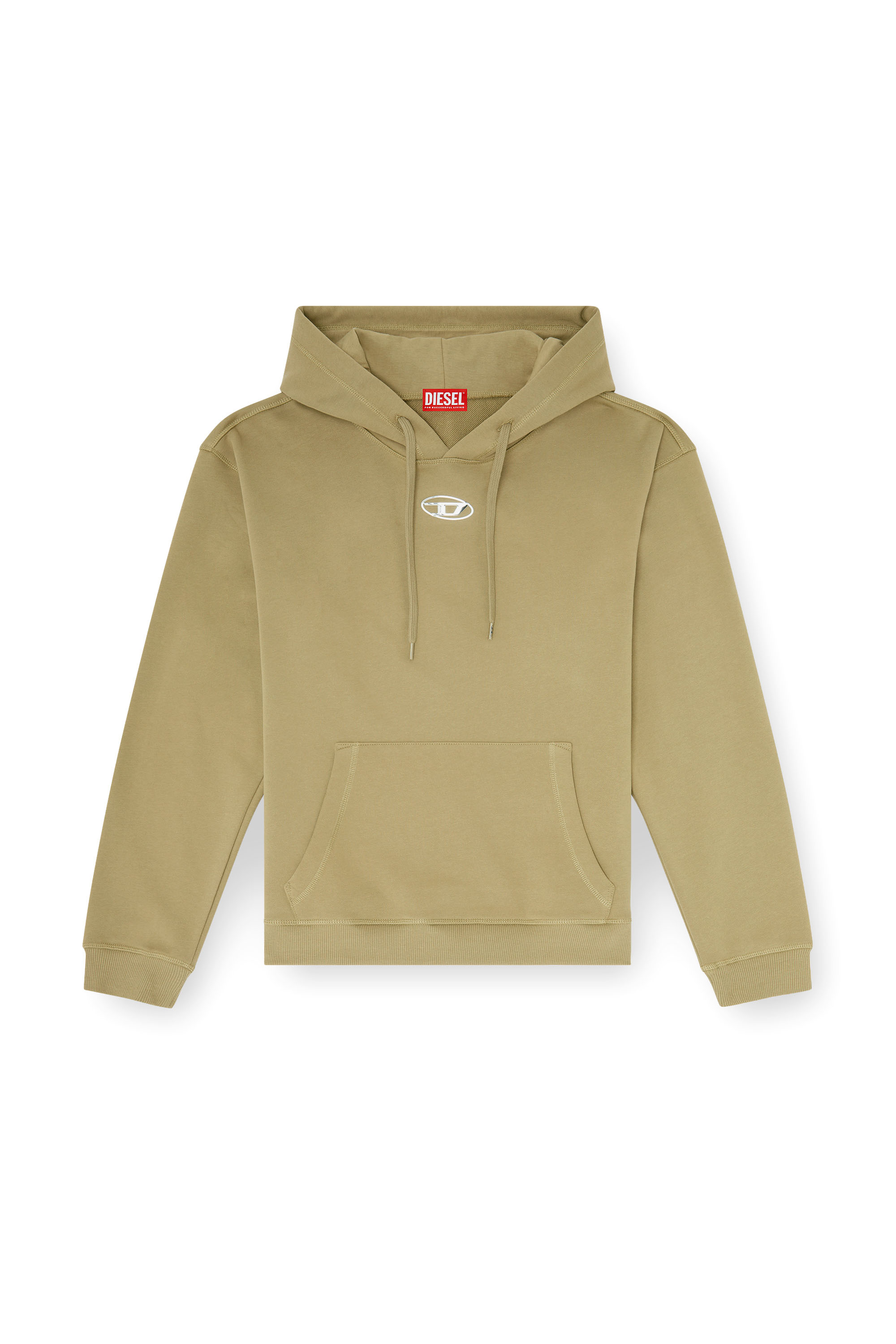 Diesel - S-NORM-HOOD-IOD, Man's Cotton hoodie with metallic Oval D in Olive Green - 3