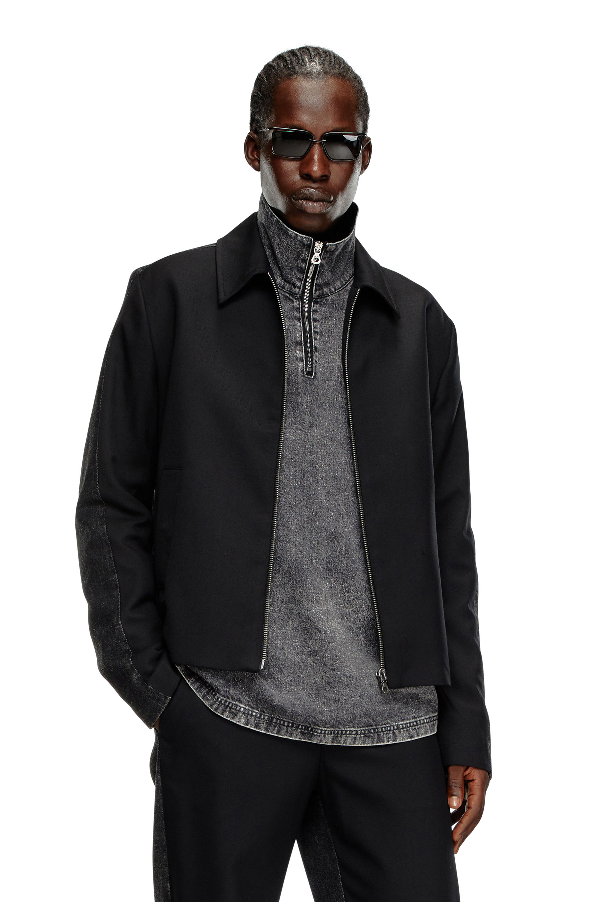 Diesel - J-RHEIN, Man Blouson jacket in wool blend and denim in Black - Image 1
