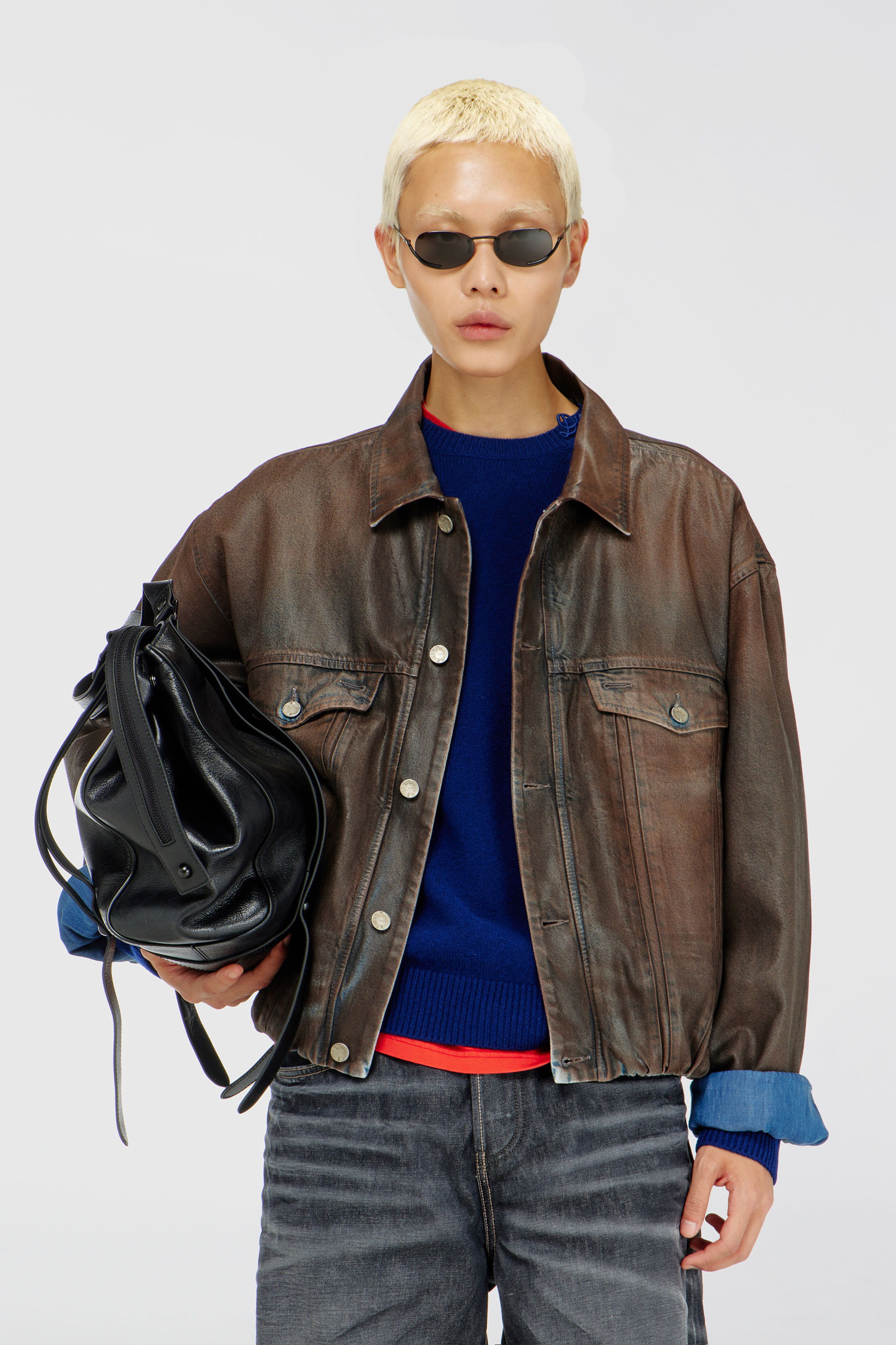 Diesel - D-MORVI-S, Unisex's Trucker jacket in coated denim in Brown - 3