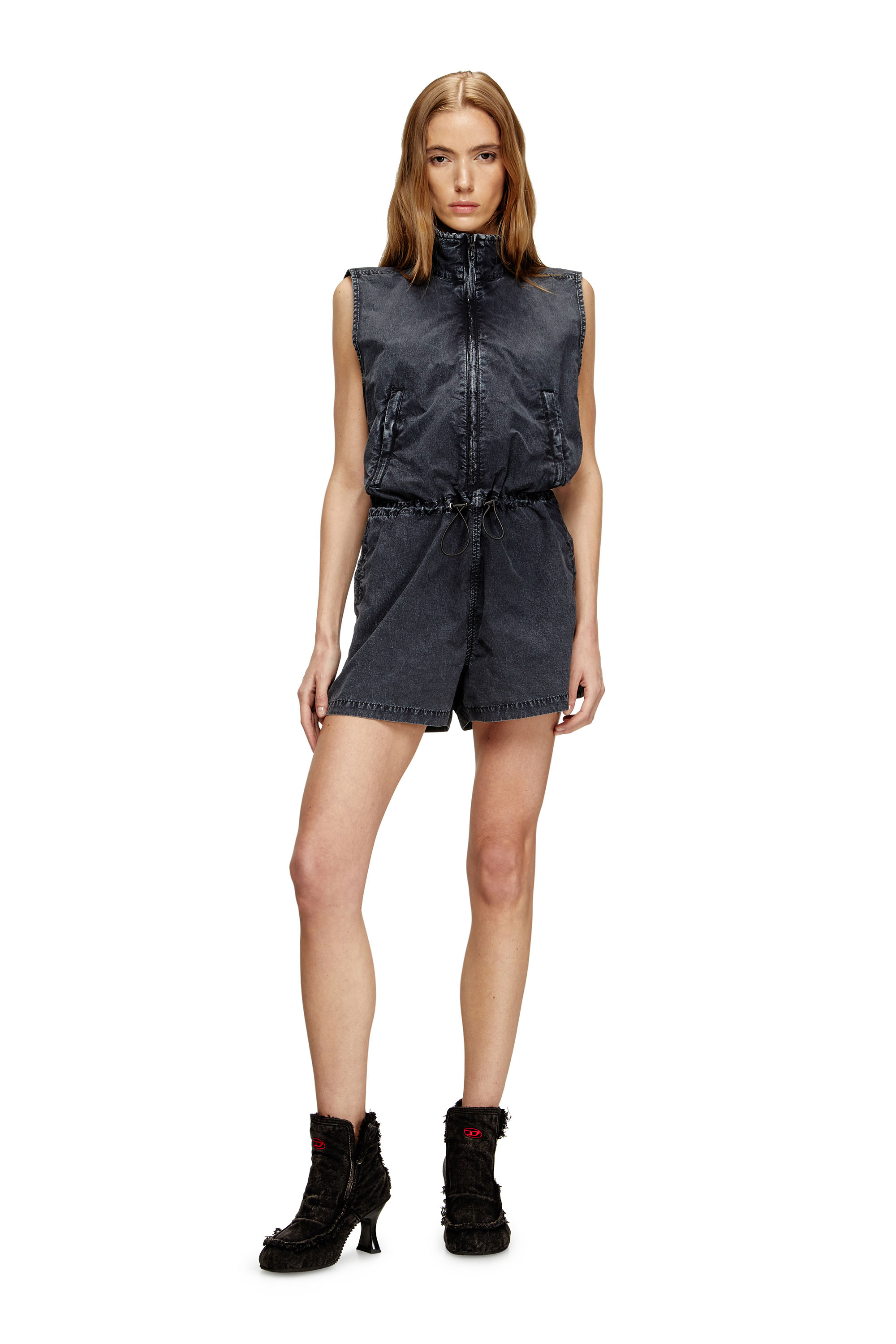Diesel - J-ANNET, Woman's Playsuit in treated nylon in Black - 3